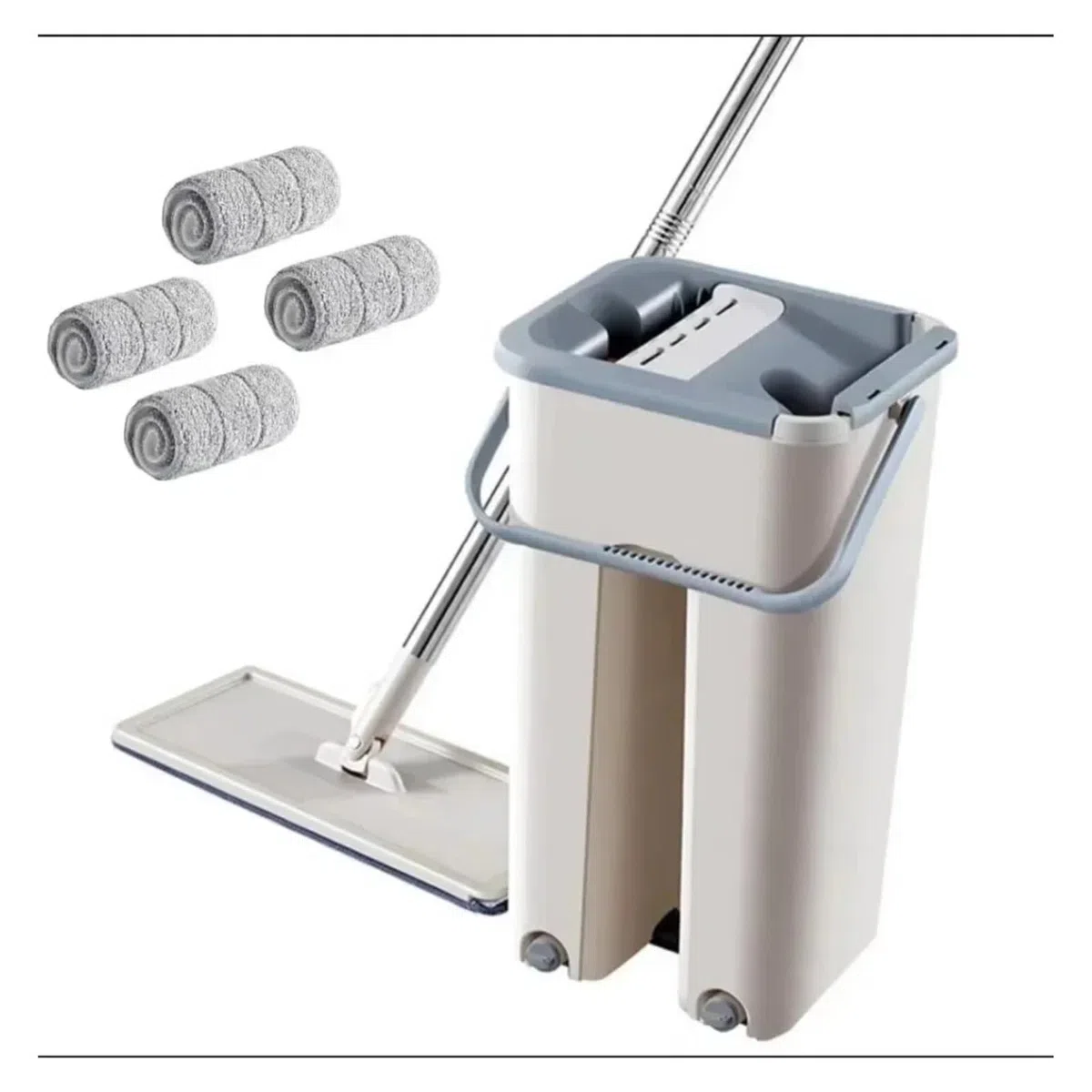 Trapeador Plano con Cubo y Cabezal de Fibra Ultrafina reemplazable for Limpieza de Pisos, cocinas, inodoros y Ventanas.(White)
