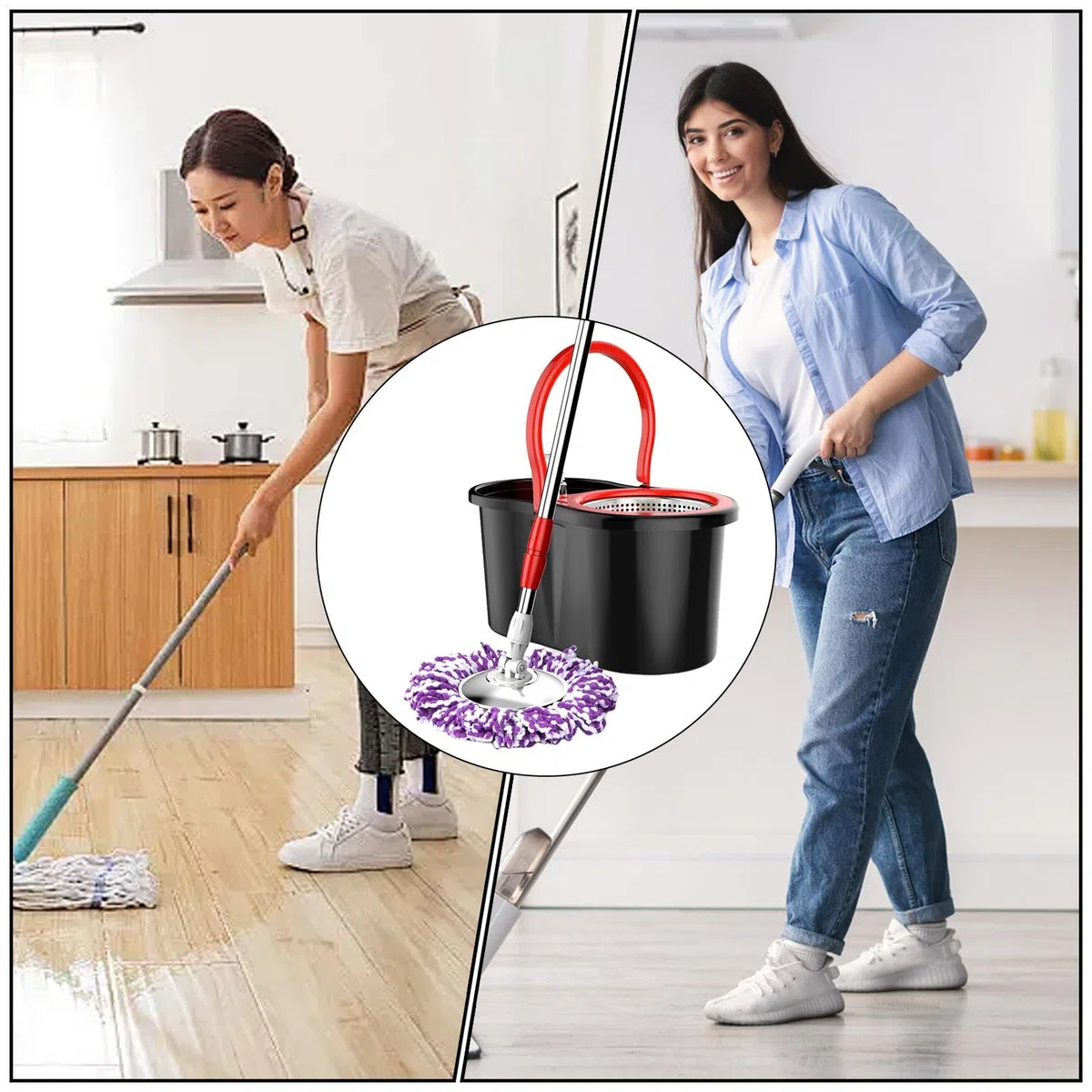 Fregona con Cubo con escurridor, fregona con Cubo | de fregona Ajustable para Limpieza de Suelos, Conjunto de fregona y Cubo - de Limpieza de Pisos versátil, Conjunto de