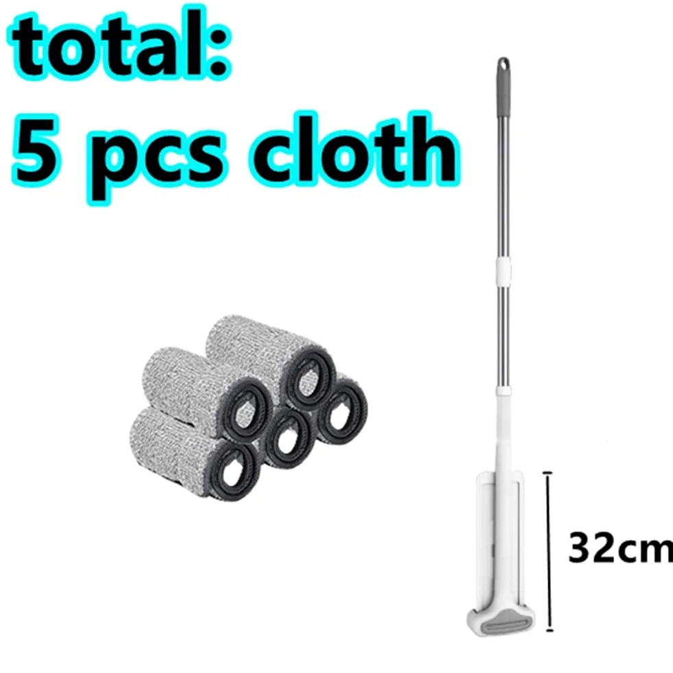 Trapeador de Corte Plano exprimidor Manos Libres para Lavar Pisos de Cocina y hogar, Limpieza con Cabezal de Repuesto de Microfibra (tamaño: 1 trapeador + 1 paño) (1 trapeador + 5 paños)