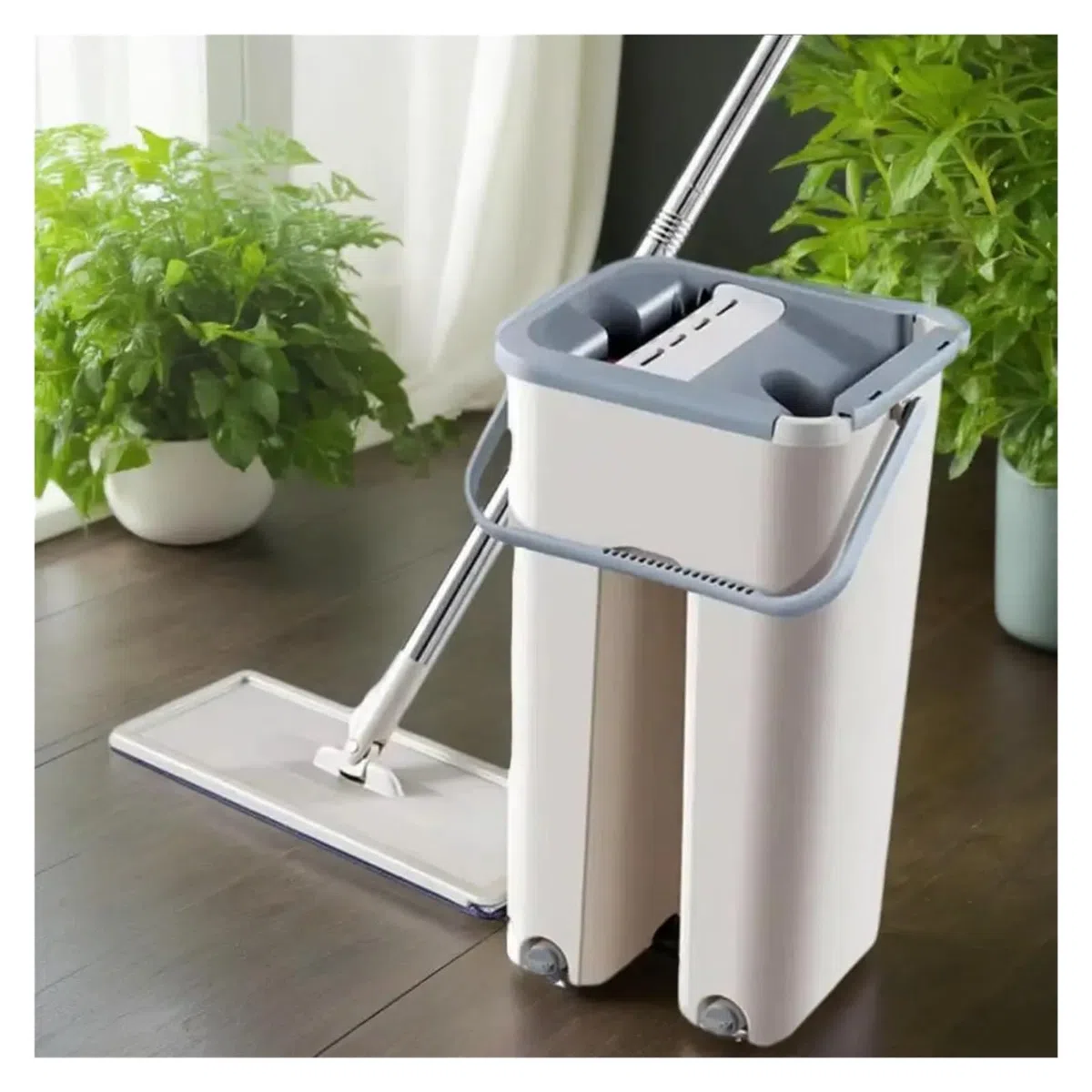 Trapeador Plano con Cubo y Cabezal de Fibra Ultrafina reemplazable for Limpieza de Pisos, cocinas, inodoros y Ventanas.(White)