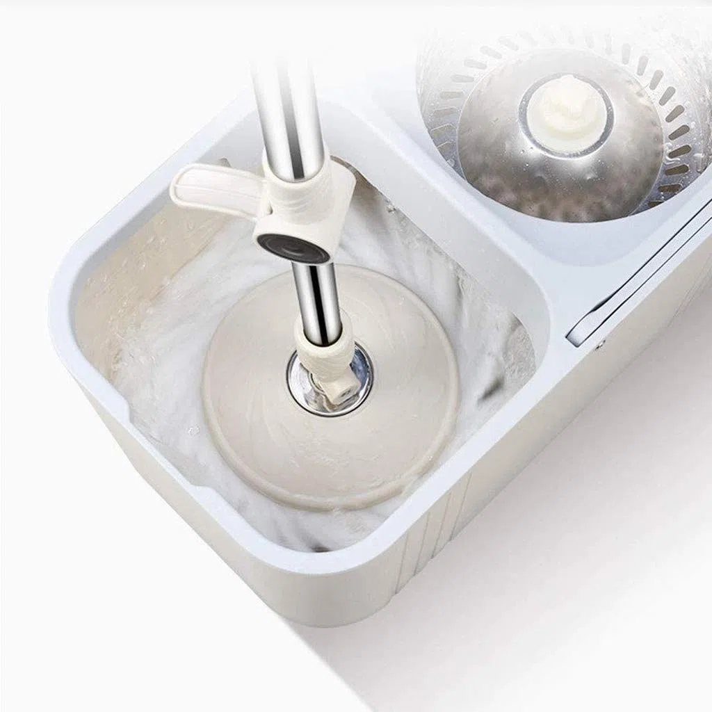Juego de fregonas, Trapeador Giratorio de 360 Grados, trapeador con rociador for Limpieza Pisos, Juego Cubos giratorios Ruedas y Cabezales Microfibra for Inteligente