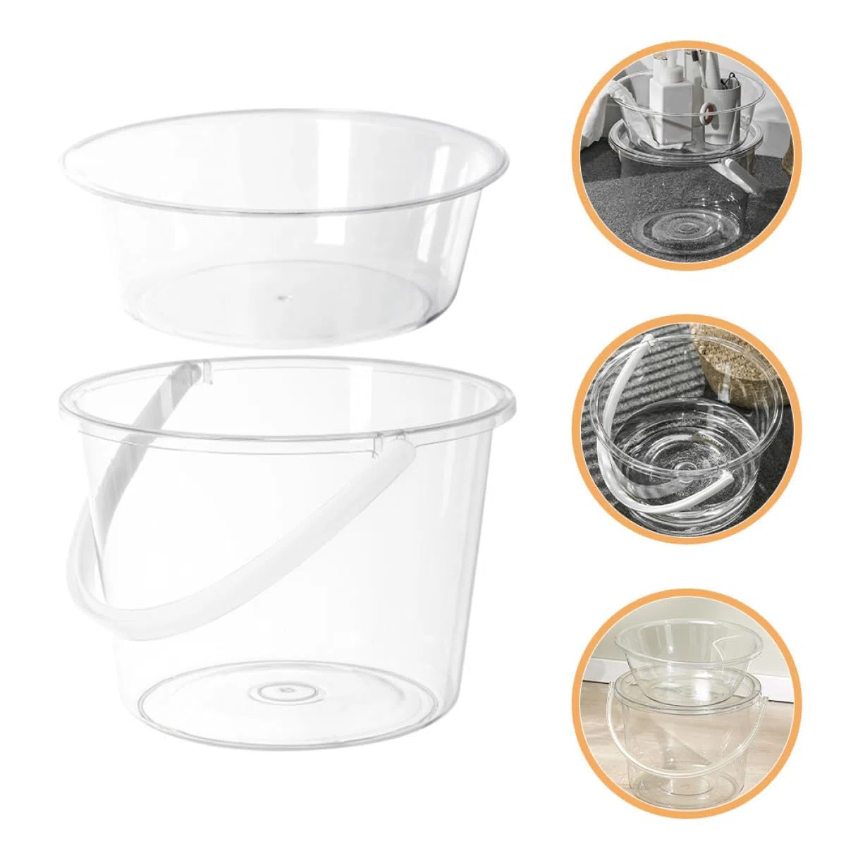 VALICLUD Juego de 2 Cubos de Plástico Transparentes Tapa, Cubo de Fregona Pequeño Asa, Lavabo Pequeño para Baño y Limpieza Doméstica, Cuenco para Lavarse la Cara y Lavar Pies,