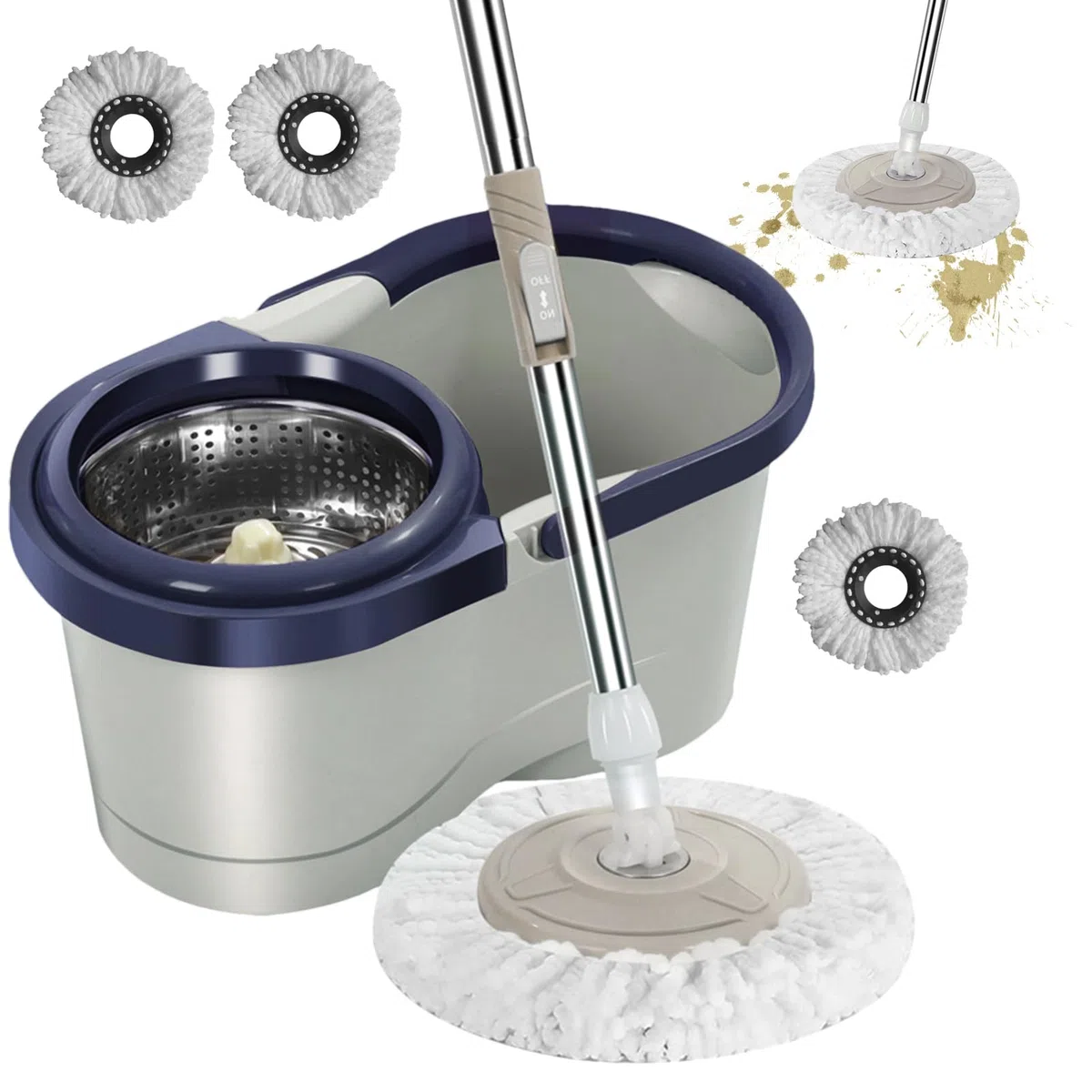 Kit de Escoba de Fregona y Cubo, Fregona Giratoria con Escurridor