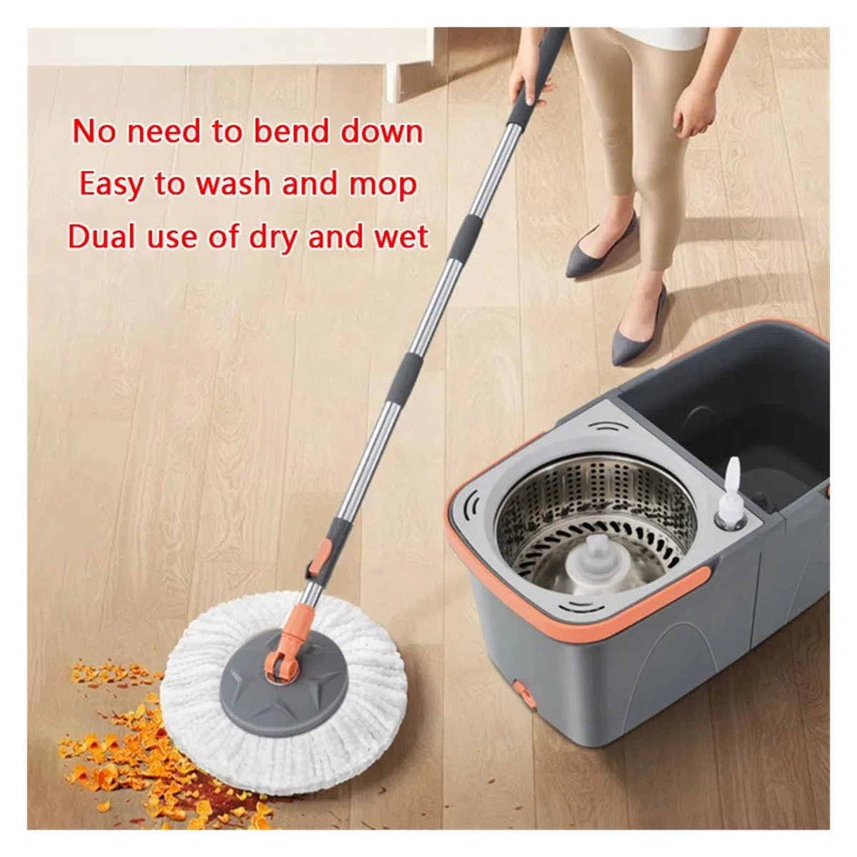 Juego de trapeador giratorio for lavado a mano perezoso, juego de cubo for trapeador desmontable con cubo, trapeador doméstico, trapeador giratorio de 360 ​​grados, limpieza del hogar(Mop Set - 3 Clot