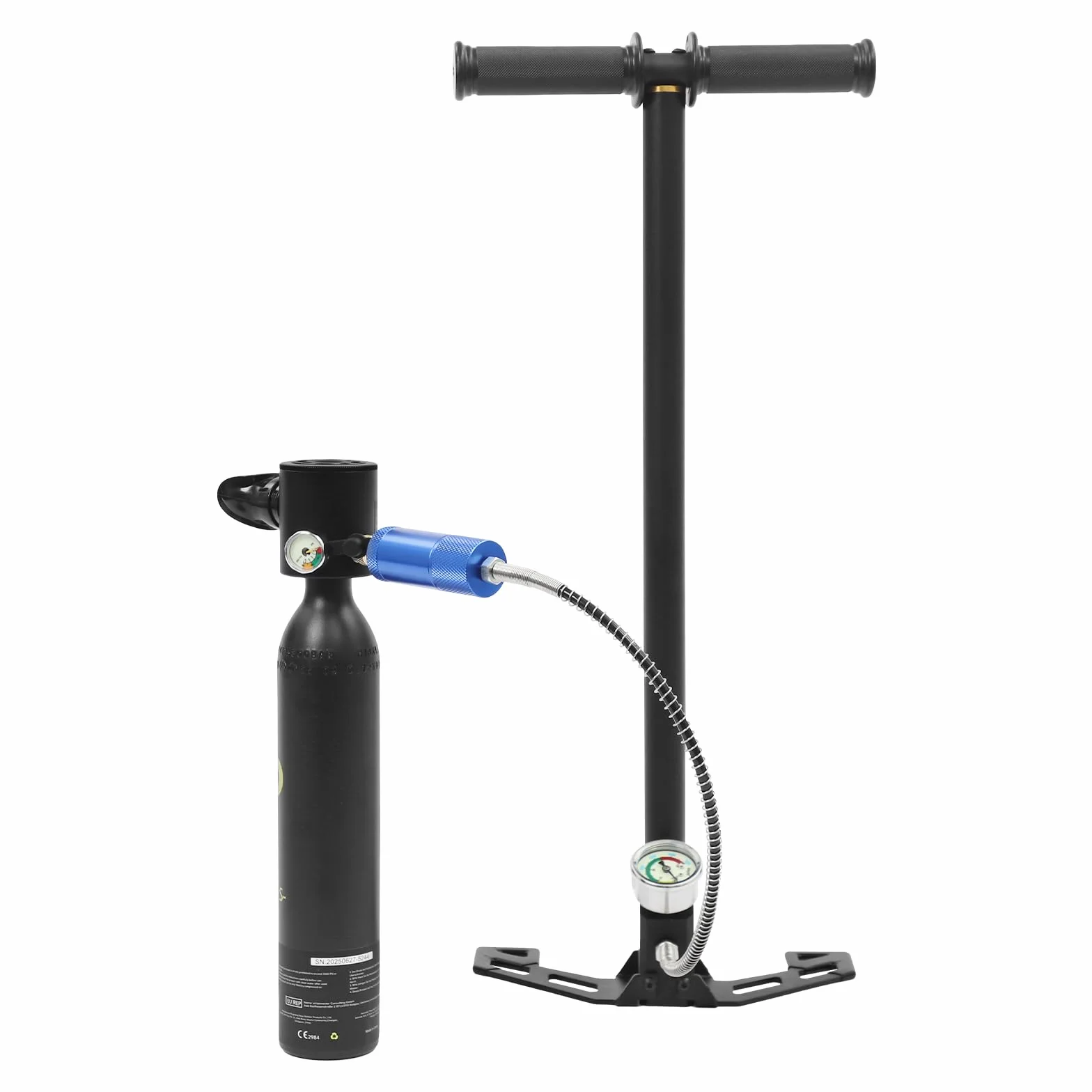 Mini botella de buceo de 0,5 l, pequeña botella de oxígeno sumergible con bomba de mano de alta presión, botella de buceo portátil, reutilizable, para esnórquel, rescate de agua, ayuda respiratoria de