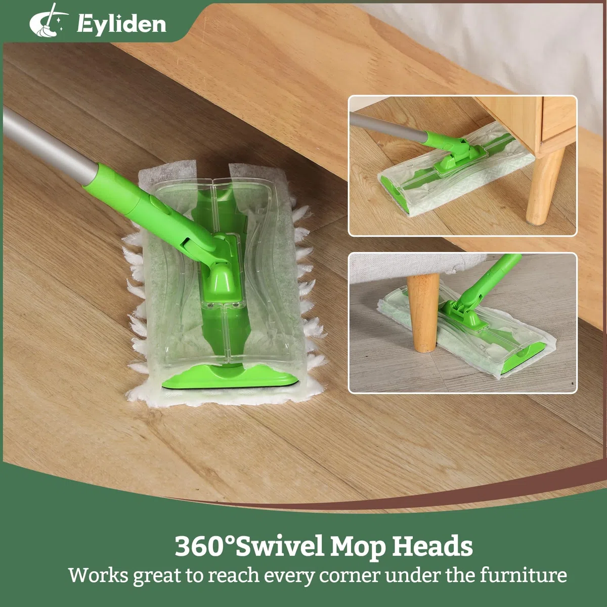 Eyliden Kit de iniciación de fregona con 36 recambios (12 toallitas húmedas + 24 paños Secos), fregonas Desechables 3 en 1 para Limpiar Suelos, mopas de Suelo seco y húmedo para Azulejos de Madera