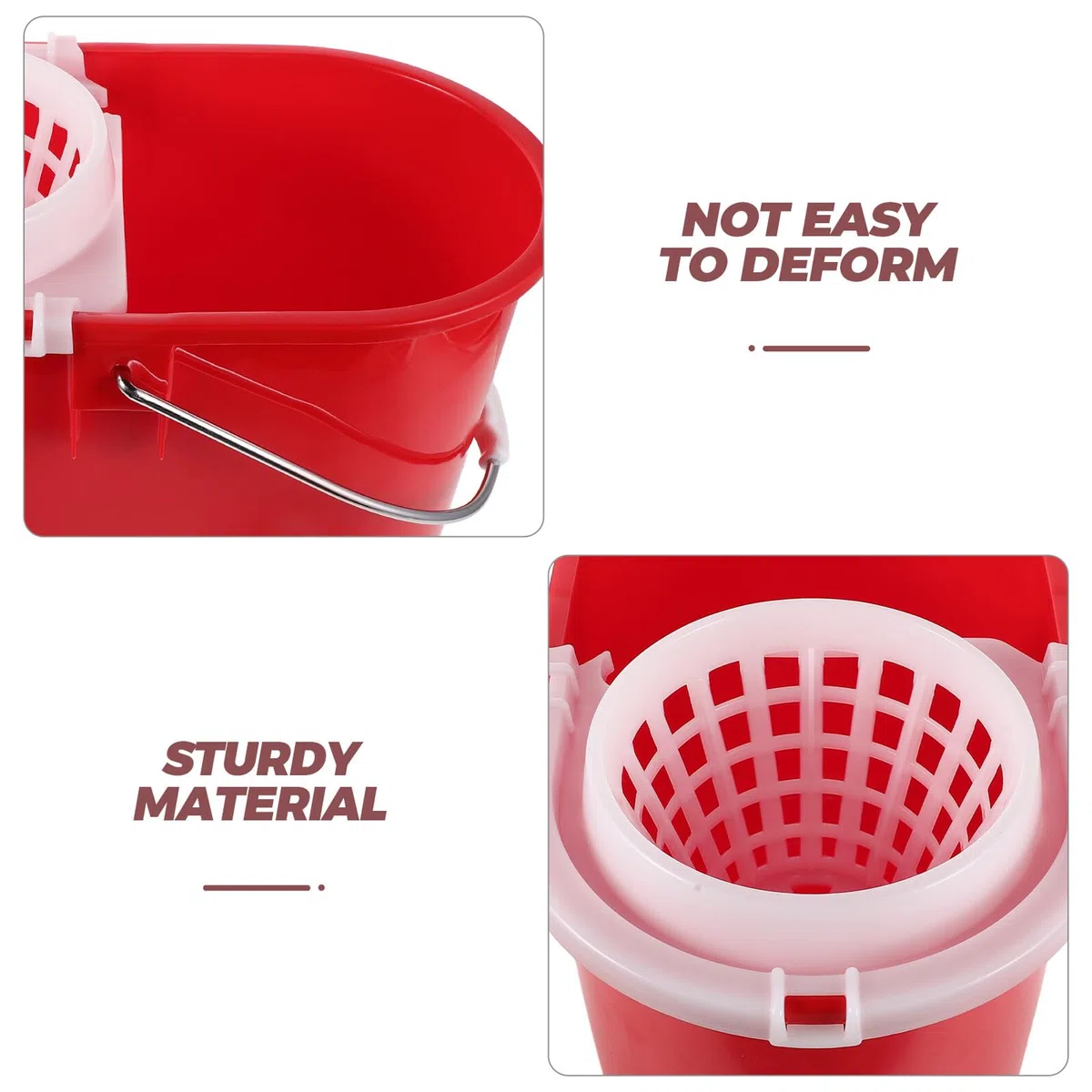 Cubo de Limpieza Comercial Rojo 236 para Fregona Redonda, Cubo de Plástico Reforzado con Asa Antideslizante, Repuesto para Hoteles y Limpieza Doméstica, Balde Compacto para Fregar