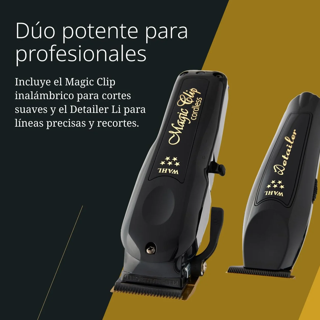 Wahl Cordless Barber Combo - Black Magic Clip & Detailer Li, Cuchillas de Titanio, 100 Minutos de Autonomía