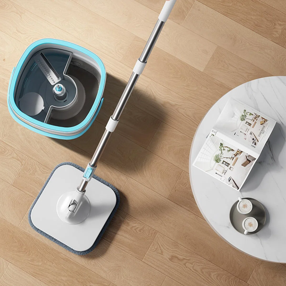 Fregona Y Cubo Utensilios De Limpieza del Hogar para Suelos | Fregona y Cubo con Lavado Sin Manos Para Suelos de Madera, Dormitorio, Baño, Estudio,
