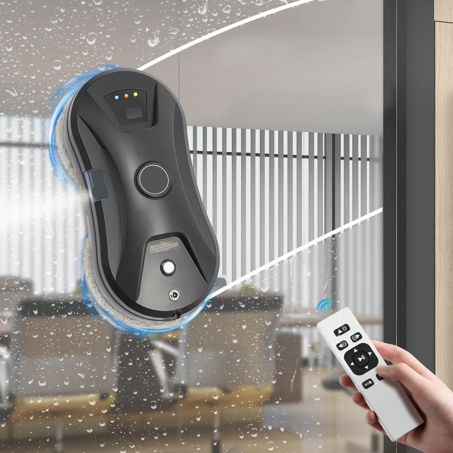 Robot inteligente de limpieza de ventanas con 2800 Pa succión y cuerda de seguridad | Incluye control remoto y 10 almohadillas de limpieza | Navegación automática para limpieza profunda de superficies