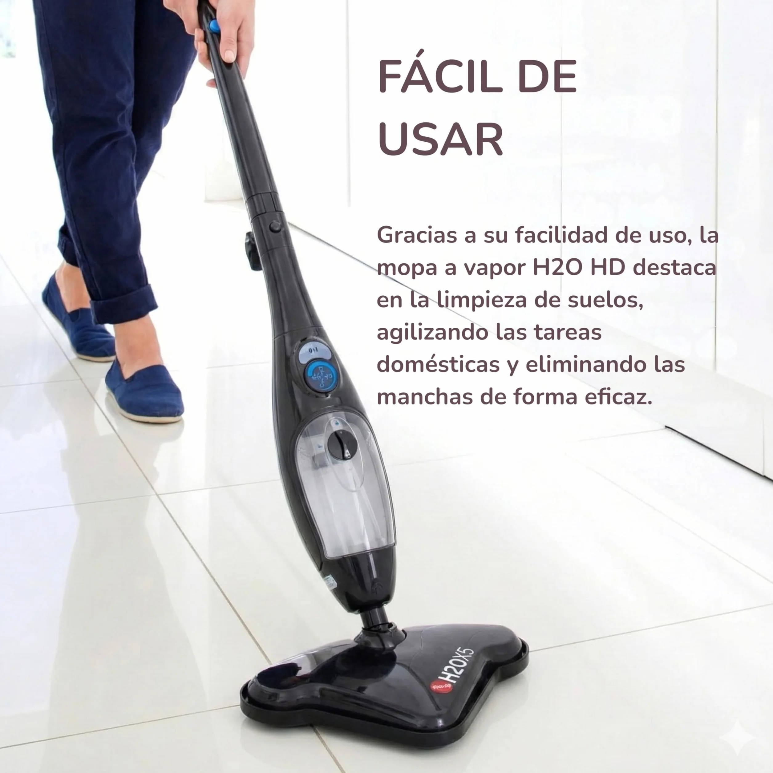 H2O X5+ Mopa a Vapor 5 en 1 & Limpiador de Mano – Limpieza de Suelos, Alfombras, Ventanas y Tapicería – 1500 W, Calentamiento Rápido env. 15 Seg. (Negro)