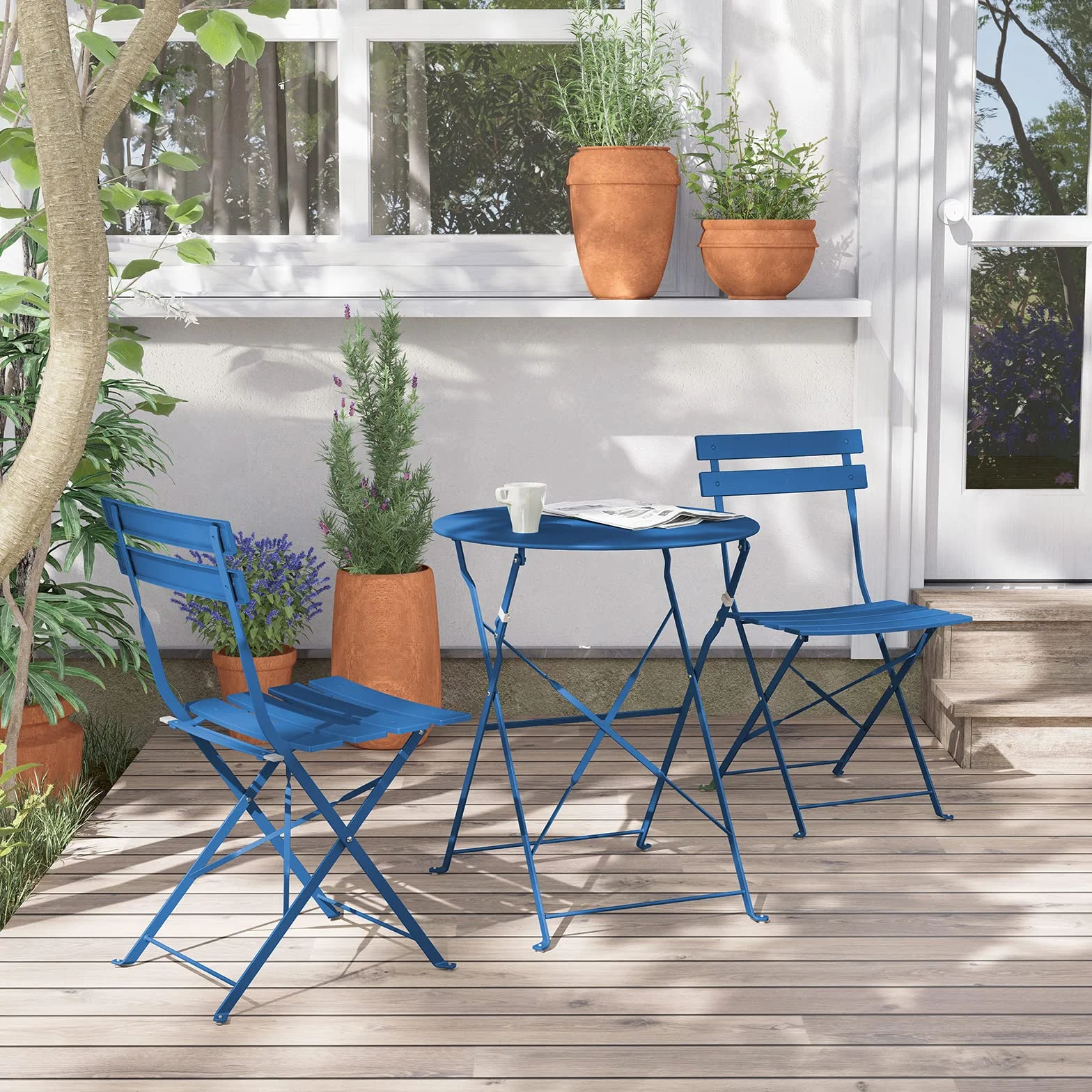 Grand patio Conjunto de Bistró Set 2 Sillas 1 Mesa Plegable Acero Premium (Azul eléctrico)