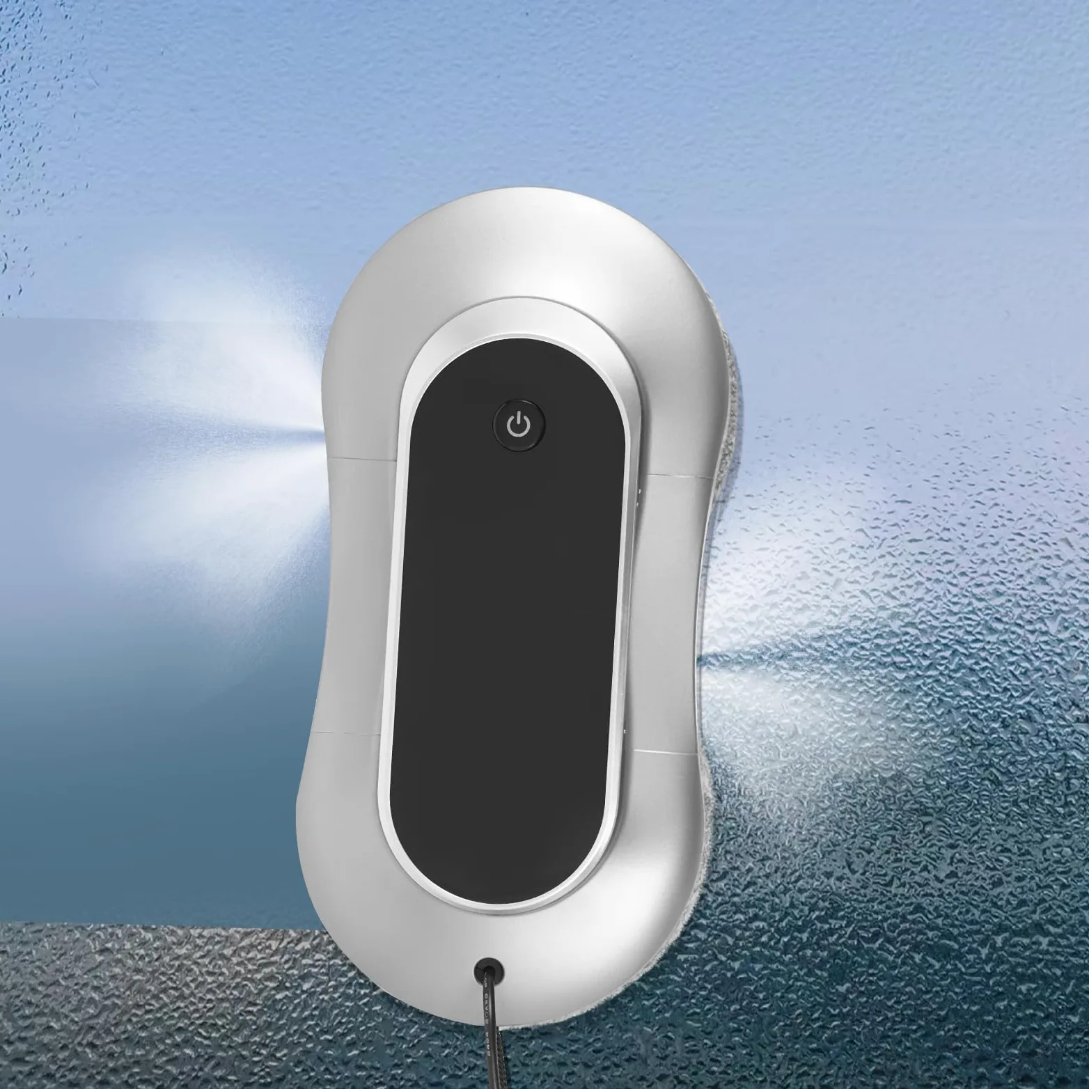 Robot limpiador de ventanas con doble pulverización y 3200 Pa para vidrio | Con energía de emergencia UPS - seguro sobre espejos de vidrio y azulejos (gris plata)