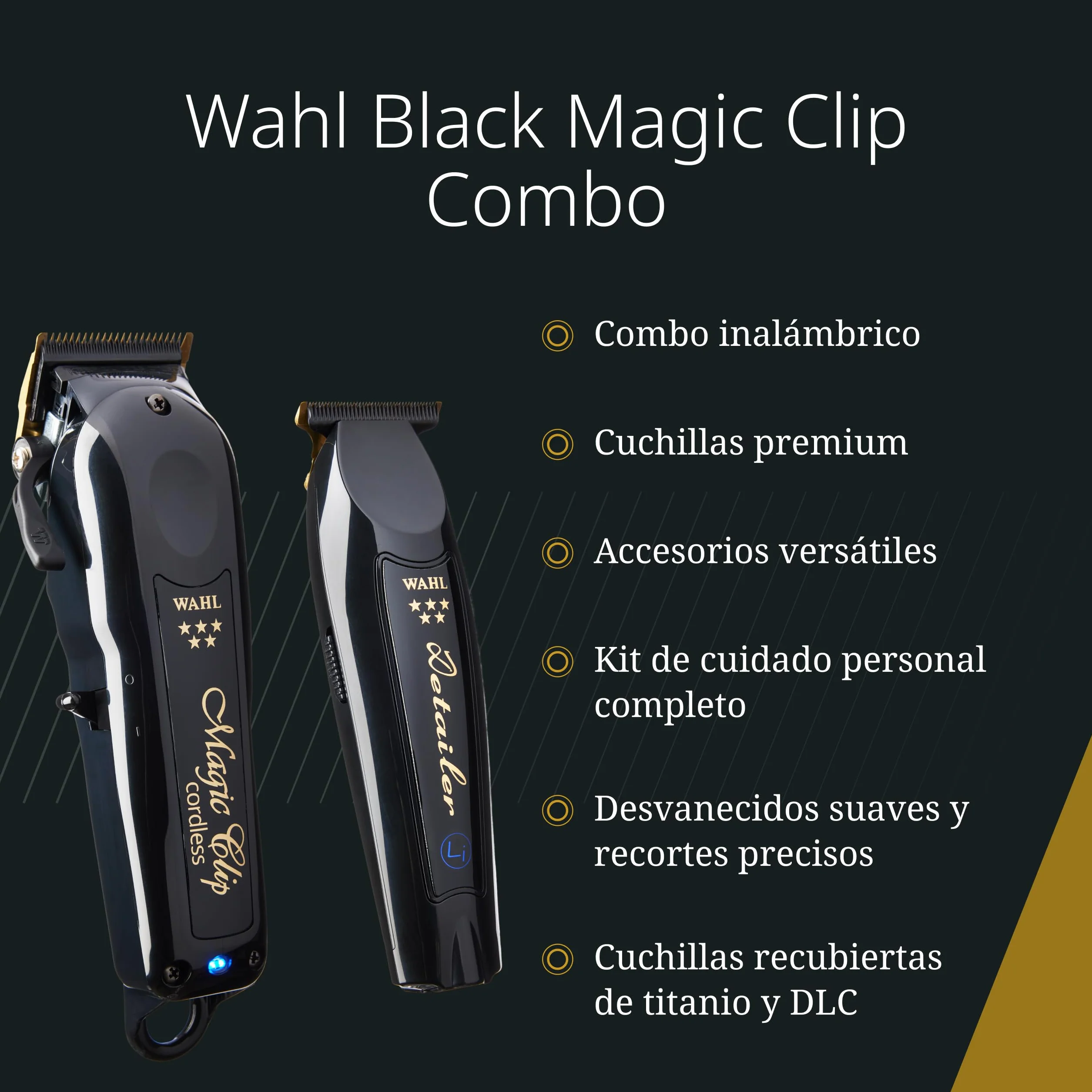 Wahl Cordless Barber Combo - Black Magic Clip & Detailer Li, Cuchillas de Titanio, 100 Minutos de Autonomía