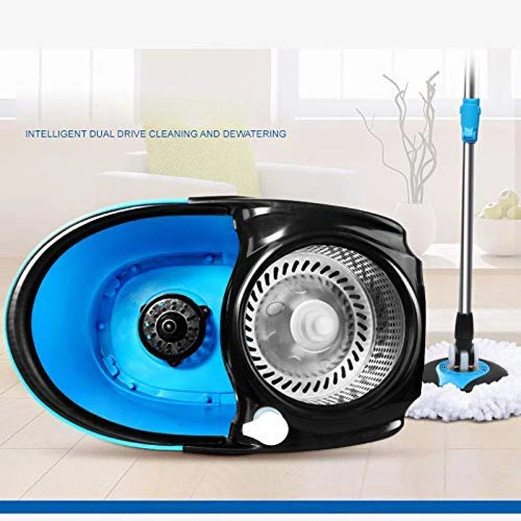fregona giratoria, Juego de Cubos for trapeador Giratorio for Limpieza Pisos Cocina en casa, Uso seco y húmedo sobre baldosas Madera Dura con 2 Cabezales Microfibra Lavables