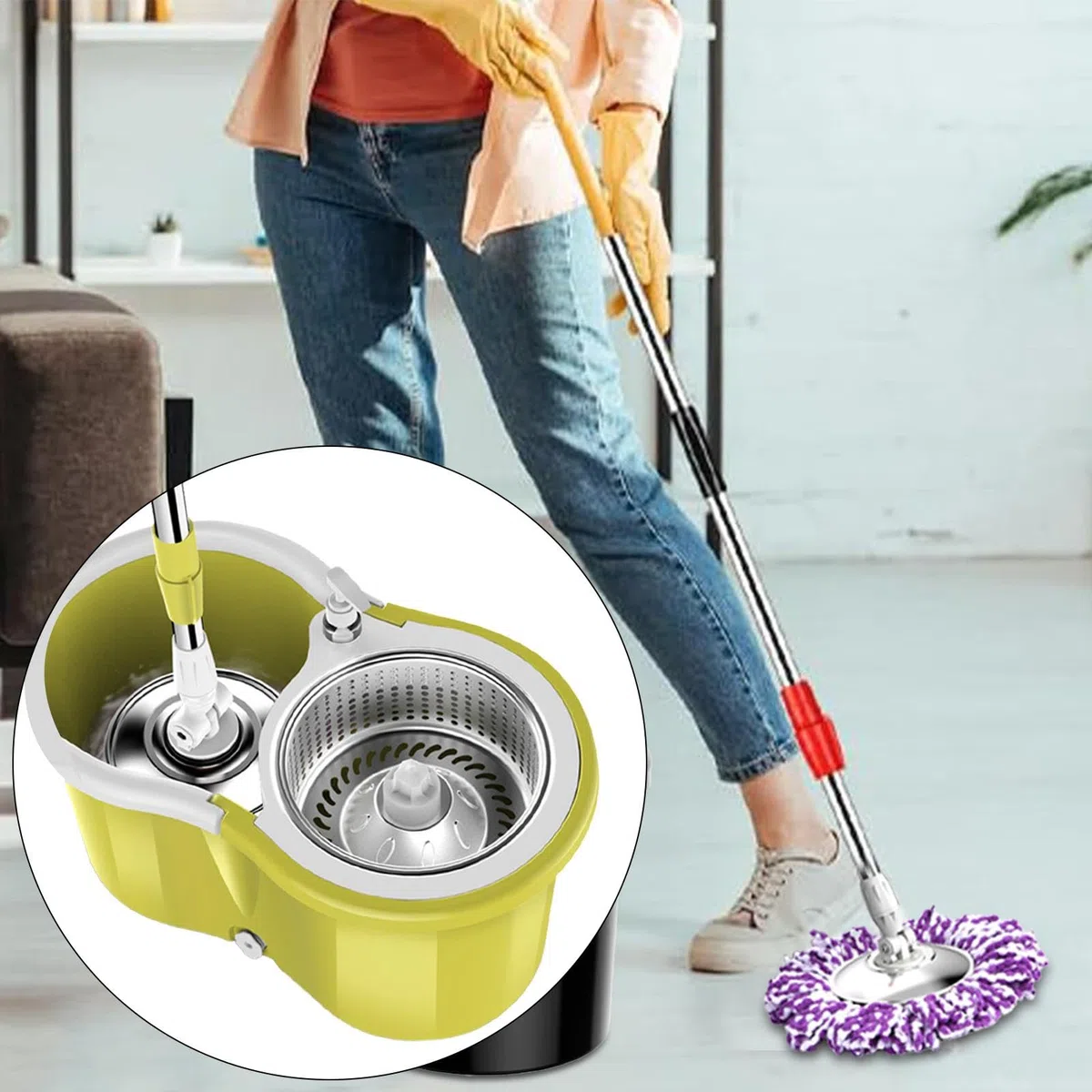 Mopa con cubo con centrifugador, fregona con cubo, juego de fregona | giratoria de 360 grados y , de limpieza para la limpieza del suelo, de limpieza de suelos versátil, juego de