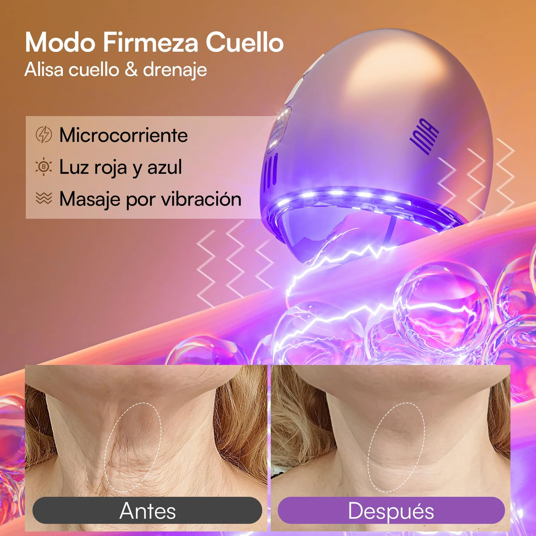 INIA Masajeador facial 7 en 1 Gua Sha para cara y cuello, con terapia de luz roja, modo de calor y crioterapia para purificar y tonificar