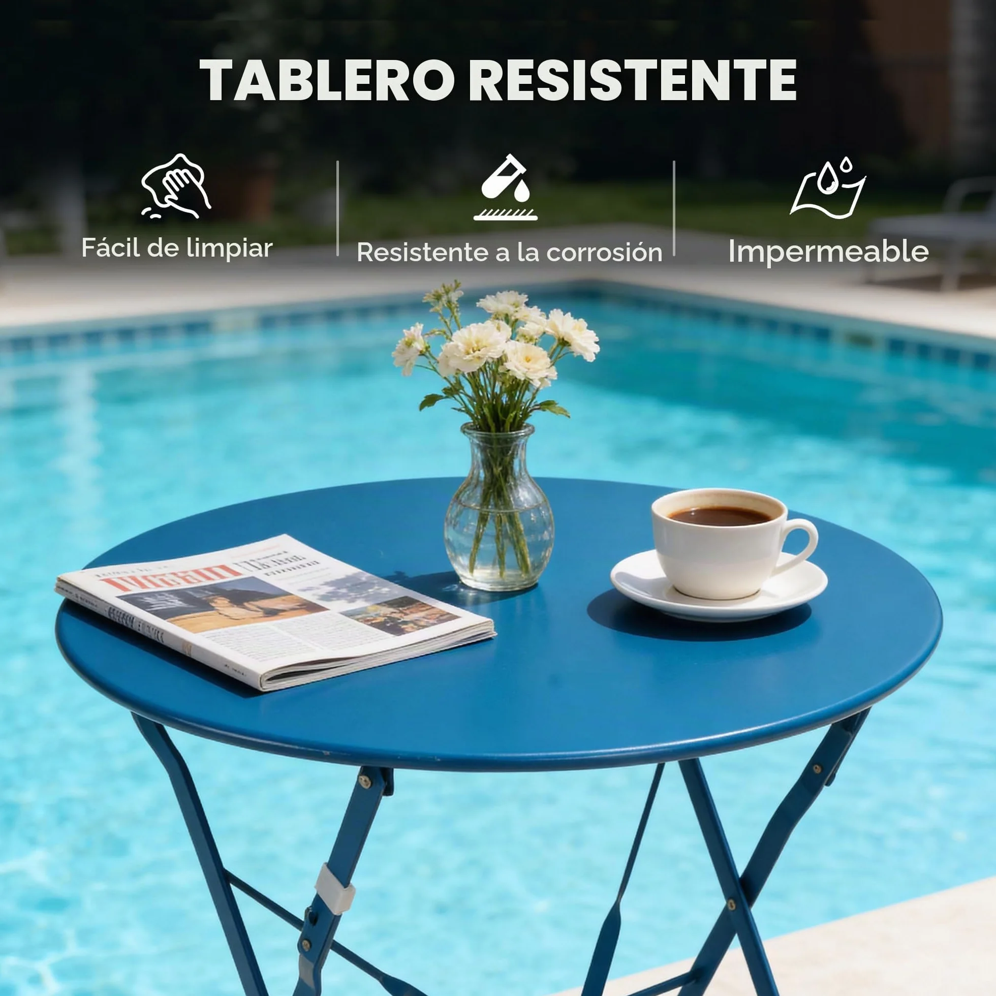 Grand patio Conjunto de Bistró Set 2 Sillas 1 Mesa Plegable Acero Premium (Azul eléctrico)