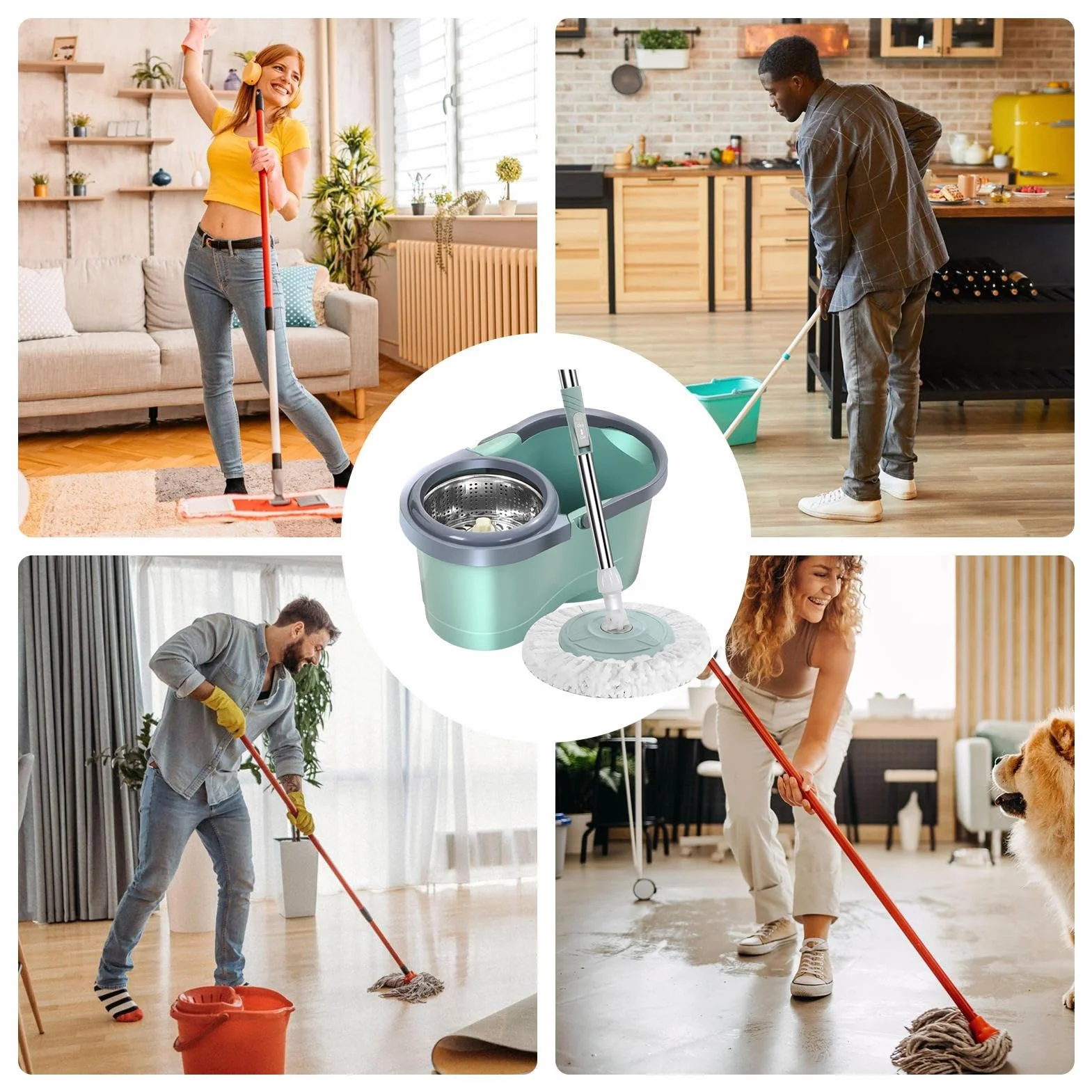 Juego De Fregona Y Sal, Fregona De Limpieza Giratoria - Fregona Automática Para Limpieza De Hogar | De Limpieza De Suelos, Fregona Sin Esfuerzo Para Balcón, S | Para Limpieza De Hogar | De Limpieza De Suelos, Fregona Sin Esfuerzo Para Balcón, S