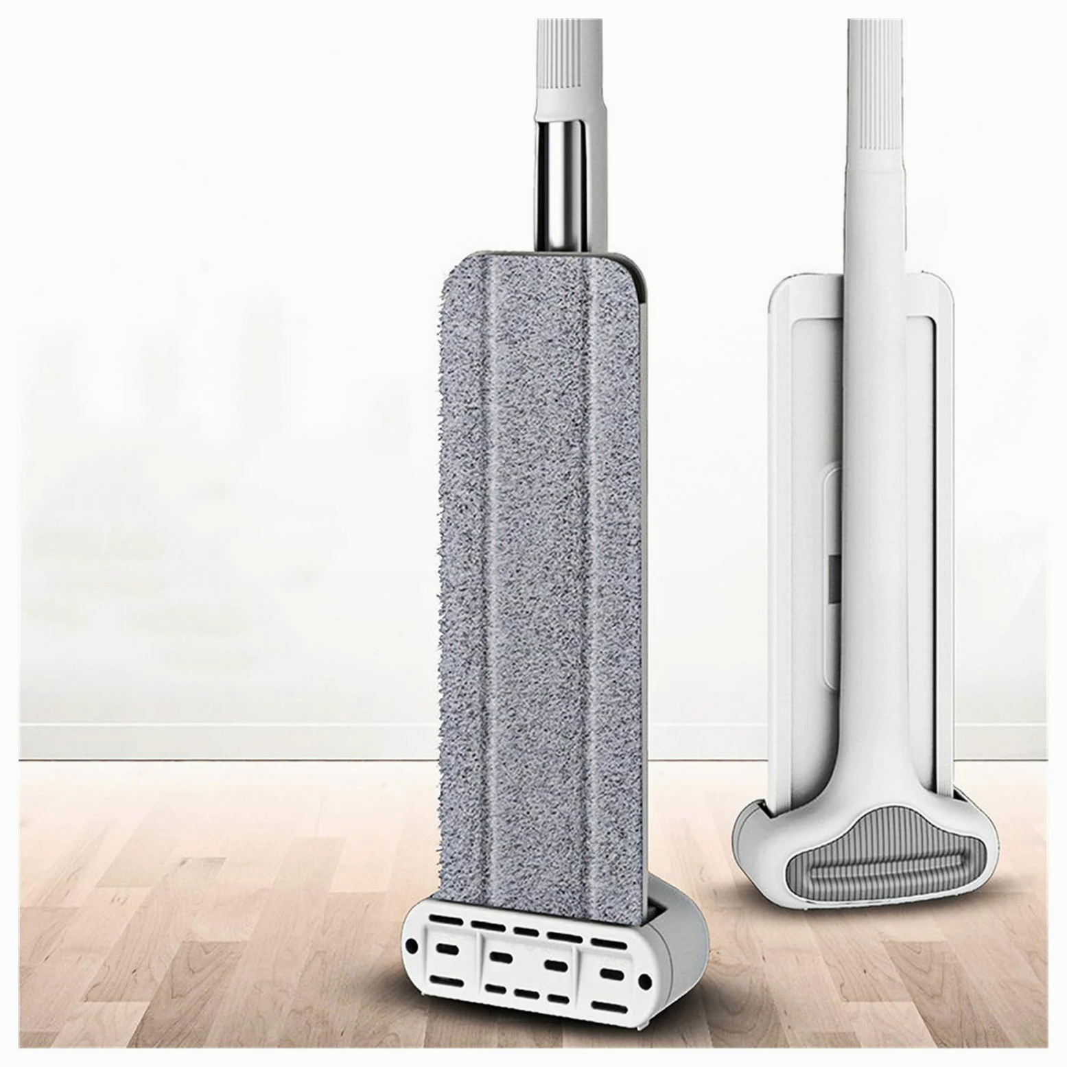 Trapeador de Corte Plano exprimidor Manos Libres para Lavar Pisos de Cocina y hogar, Limpieza con Cabezal de Repuesto de Microfibra (tamaño: 1 trapeador + 1 paño) (1 trapeador + 5 paños)