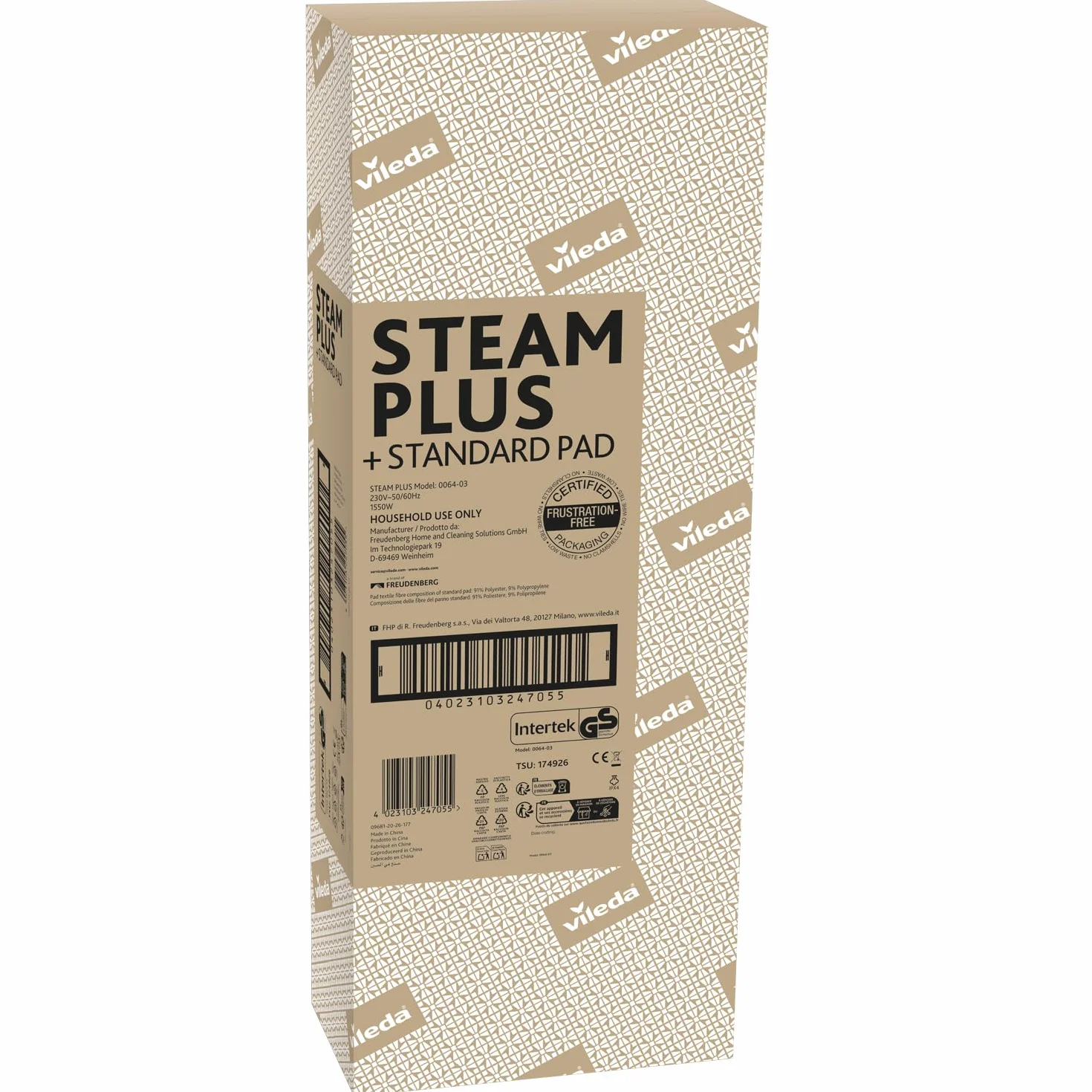 Vileda Steam PLUS mopa a vapor limpieza higiénica elimina 99,9% bacterias virus suelos
