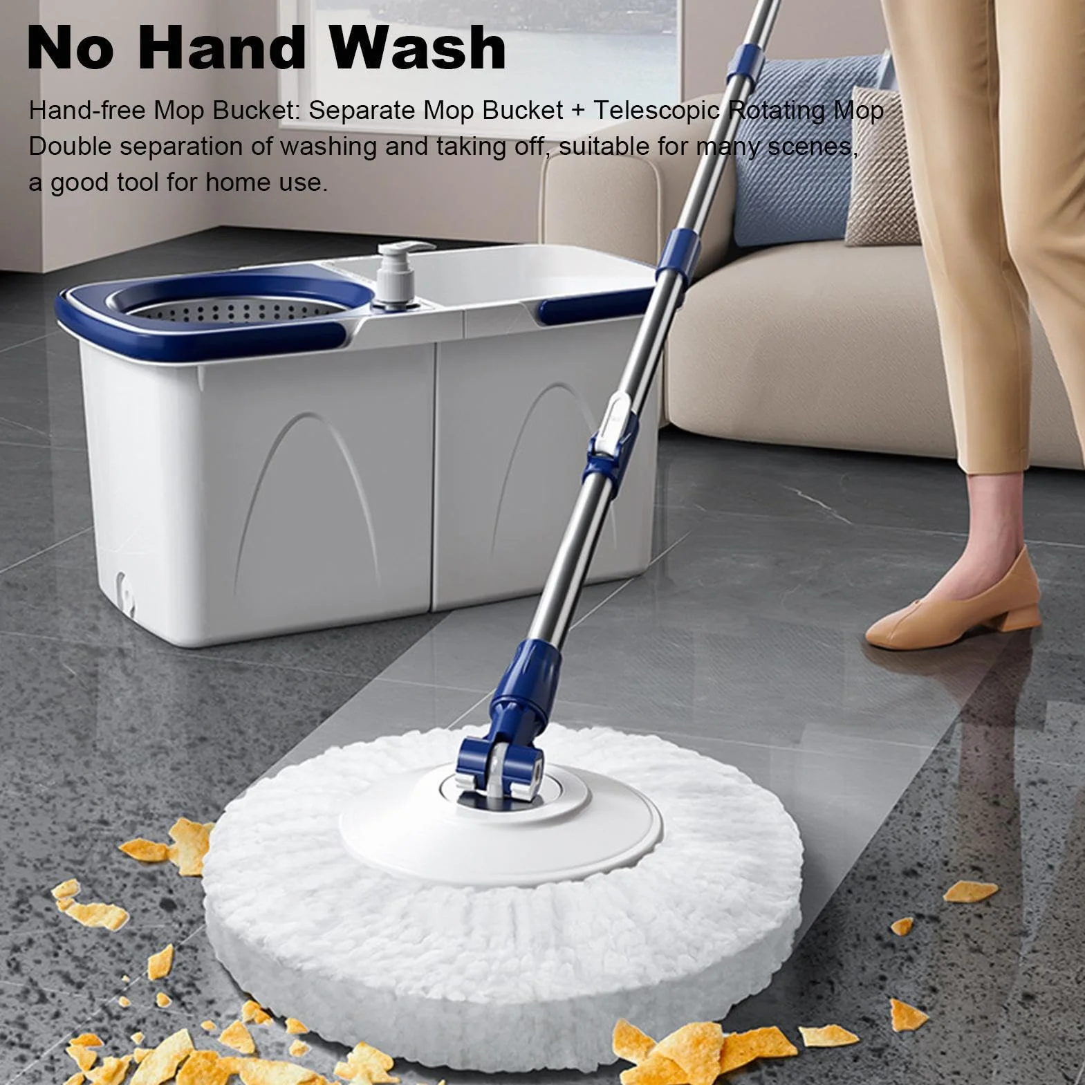 Juego de fregona y cubo, juego de fregona y cubo, mango ajustable, juego de cubo de fregona desmontable, de limpieza de suelos húmedos y secos, limpiador de pared para oficinas y hogar | con Mango Ajustable para Suelos, Hogar, Cocina, Baño, Azulejos, Made