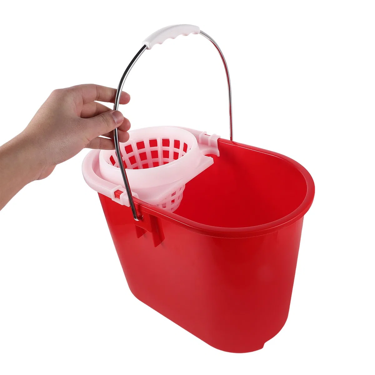 Cubo de Limpieza Comercial Rojo 236 para Fregona Redonda, Cubo de Plástico Reforzado con Asa Antideslizante, Repuesto para Hoteles y Limpieza Doméstica, Balde Compacto para Fregar