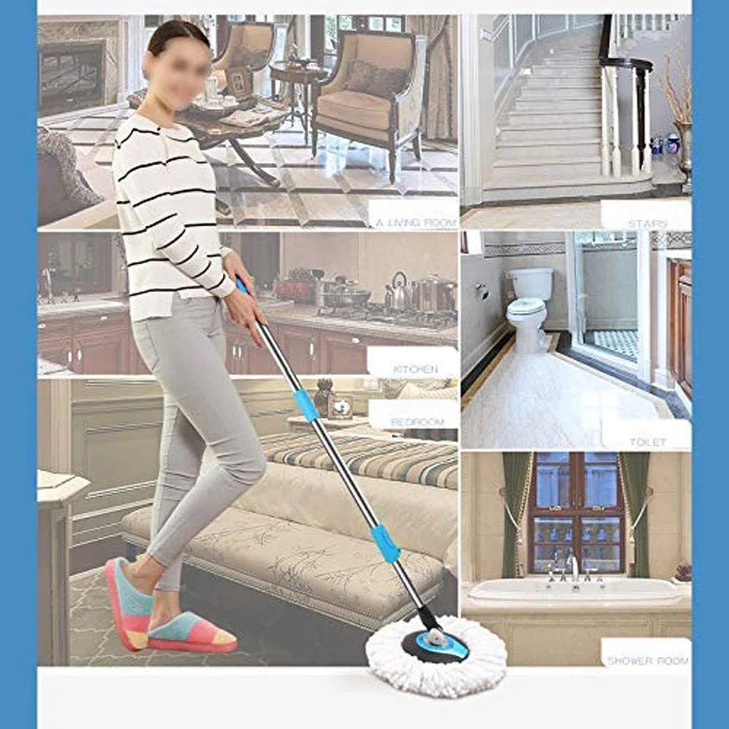 fregona giratoria, Juego de Cubos for trapeador Giratorio for Limpieza Pisos Cocina en casa, Uso seco y húmedo sobre baldosas Madera Dura con 2 Cabezales Microfibra Lavables