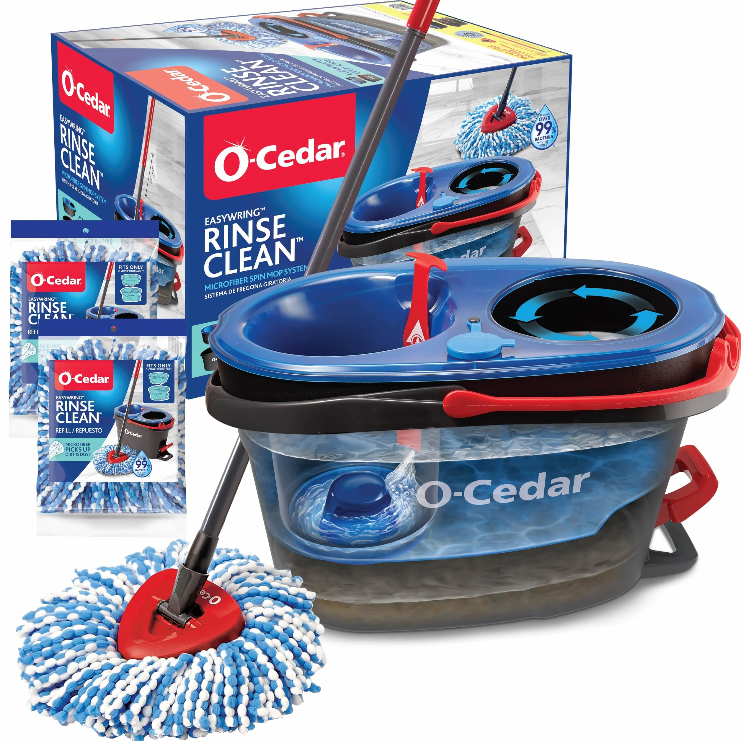 O-Cedar RinseClean Sistema de fregona giratoria Cubo 2 Cabezales adicionales