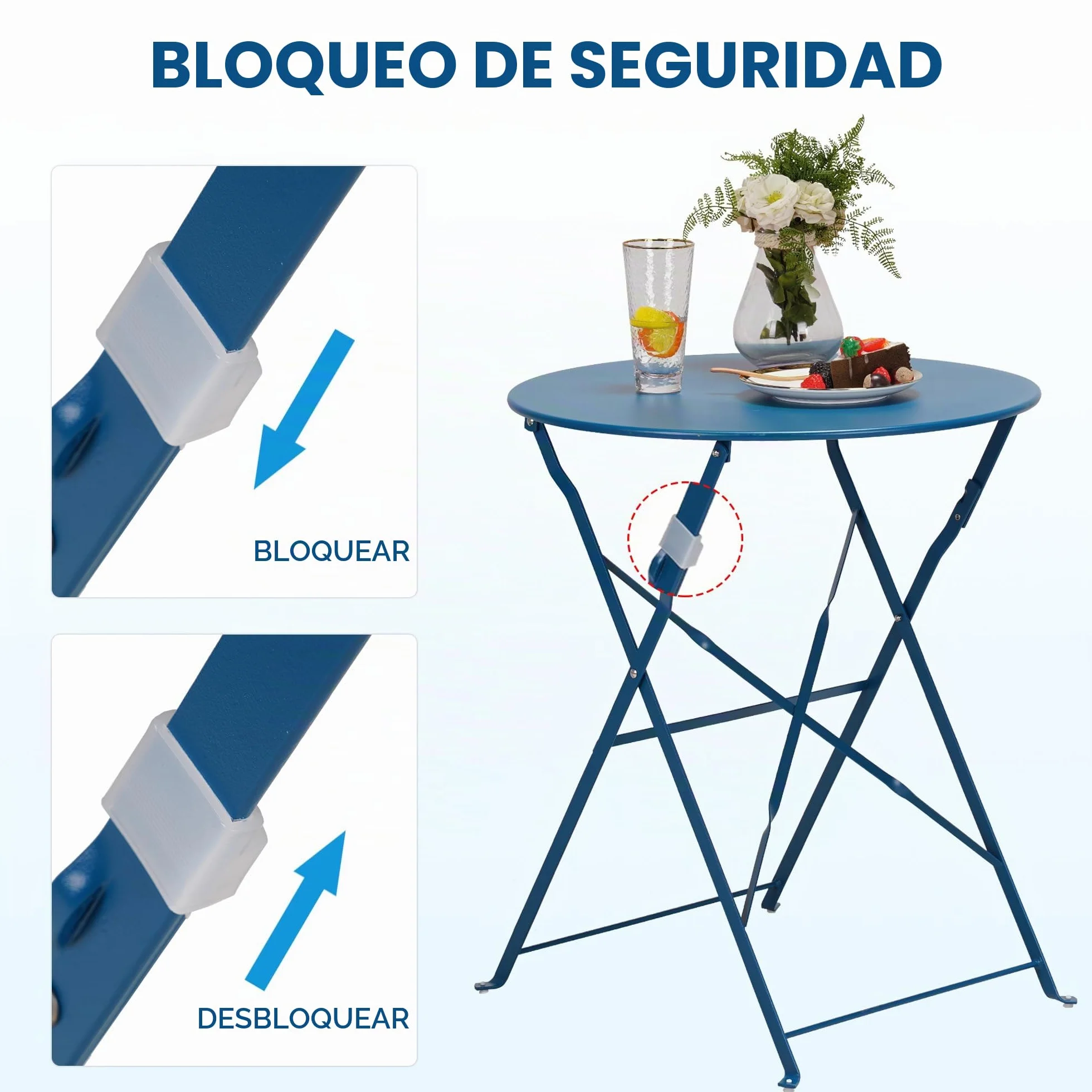 Grand patio Conjunto de Bistró Set 2 Sillas 1 Mesa Plegable Acero Premium (Azul eléctrico)