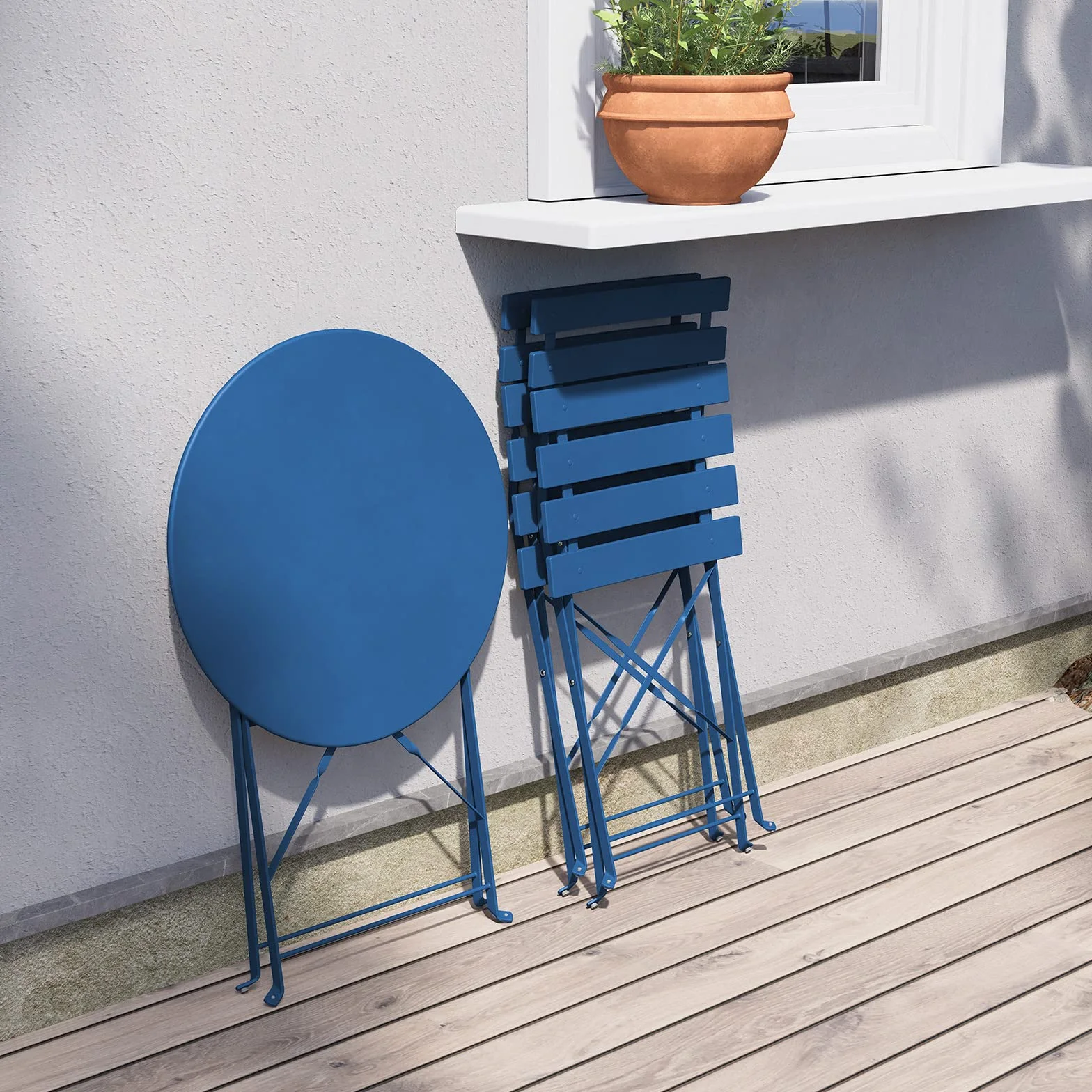 Grand patio Conjunto de Bistró Set 2 Sillas 1 Mesa Plegable Acero Premium (Azul eléctrico)