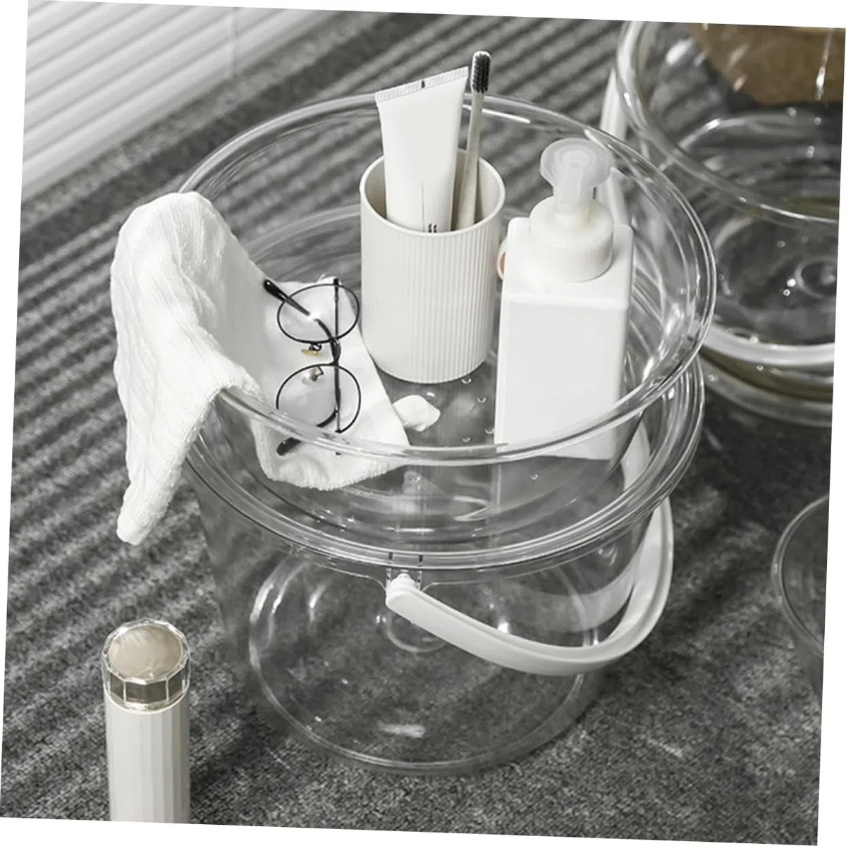 Beaupretty Juego de 2 Cubos Transparentes de Plástico Asas y Tapa, Portátil y Ligero para Lavar Ropa y Uso en Viaje, Cubo Multifuncional para Limpieza y Lavado