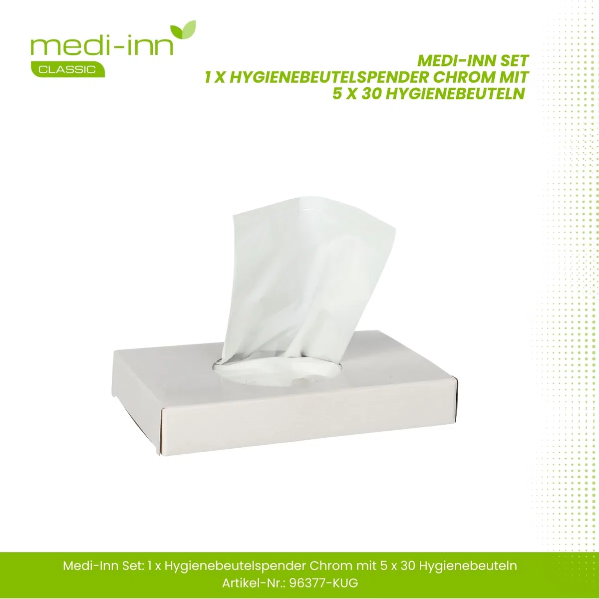 Dispensador Medi-Inn para bolsas higiénicas Dispensador de bolsas higiénicas Caja de bolsas higiénicas (1 caja cromada + 150 bolsas higiénicas)