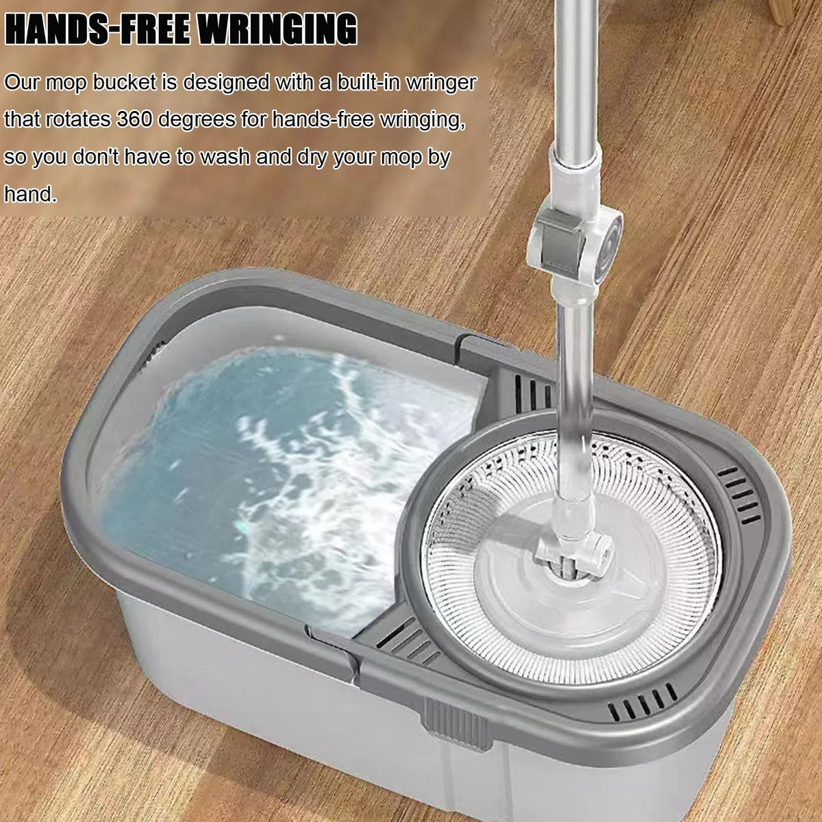 Este Juego de fregona giratoria y Cubo para el hogar - Sistema de Limpieza de Suelos con autoescurrido - 5 recambios adicionales de Cabezales de fregona de Microfibra Lavables para la limpie