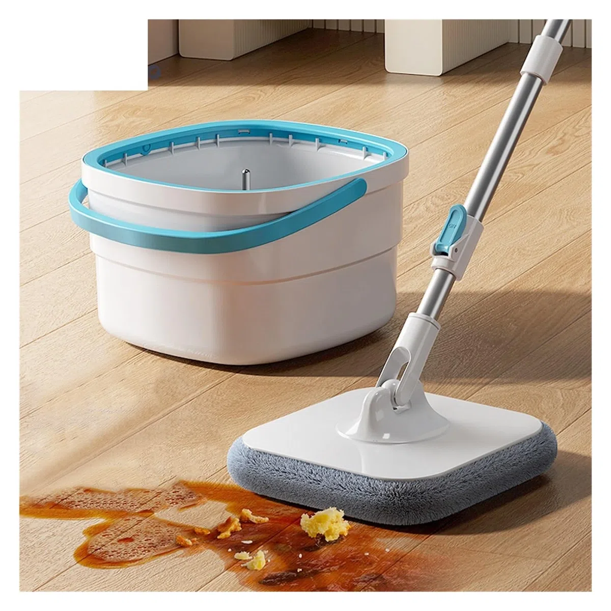 Juego de trapeador giratorio de superficie plana y cubo, trapeador separador de agua limpia y aguas residuales, trapeador de presión manos libres, limpieza de pisos, herramientas de limpieza del hogar