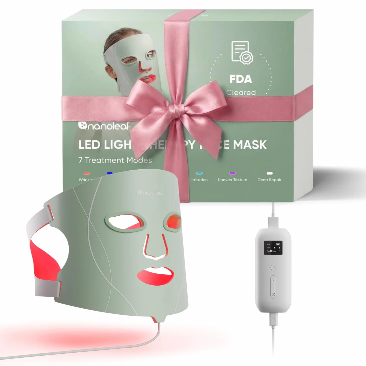 Nanoleaf Máscara LED Facial Terapia 7 Modos Luz Roja NIR Silicona Suave Fototerapia Recargable