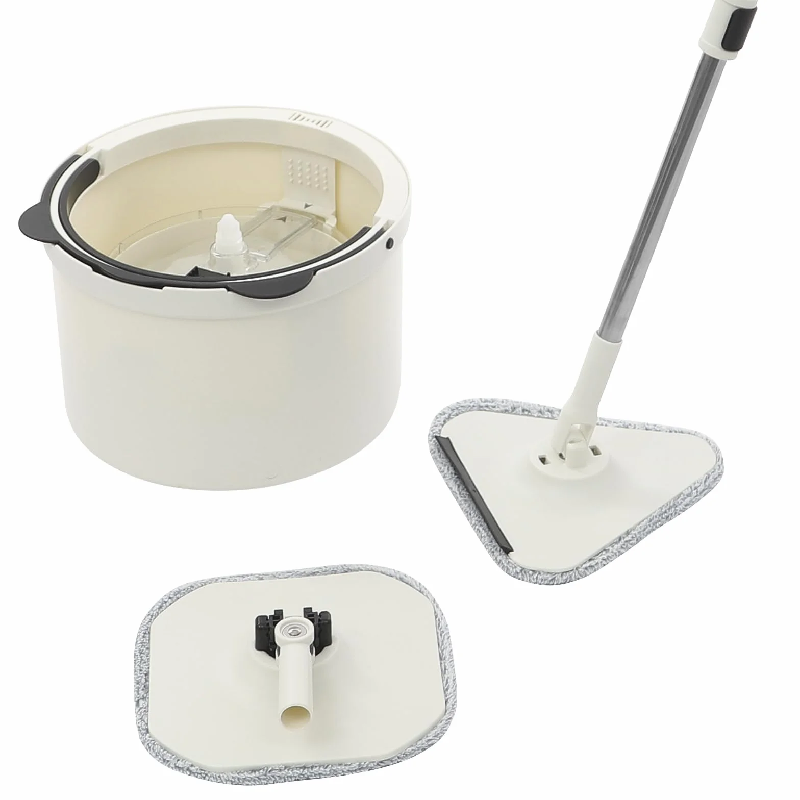 Juego de fregona y cubo giratorio negro, conjunto de limpieza con mango telescópico ajustable y cubo giratorio de 360° con 5 paños de limpieza para fregonas