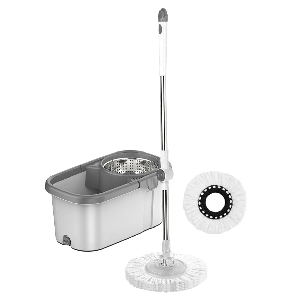 Set de Limpieza con Mopa y Cubo Mango Ajustable para Suelos | Kit De Fregona Giratoria Con Cubo Y Escurridor Para Suelos de Hogar, incluyendo Azulejos, Mármol, Cocina, Baño y Sala de