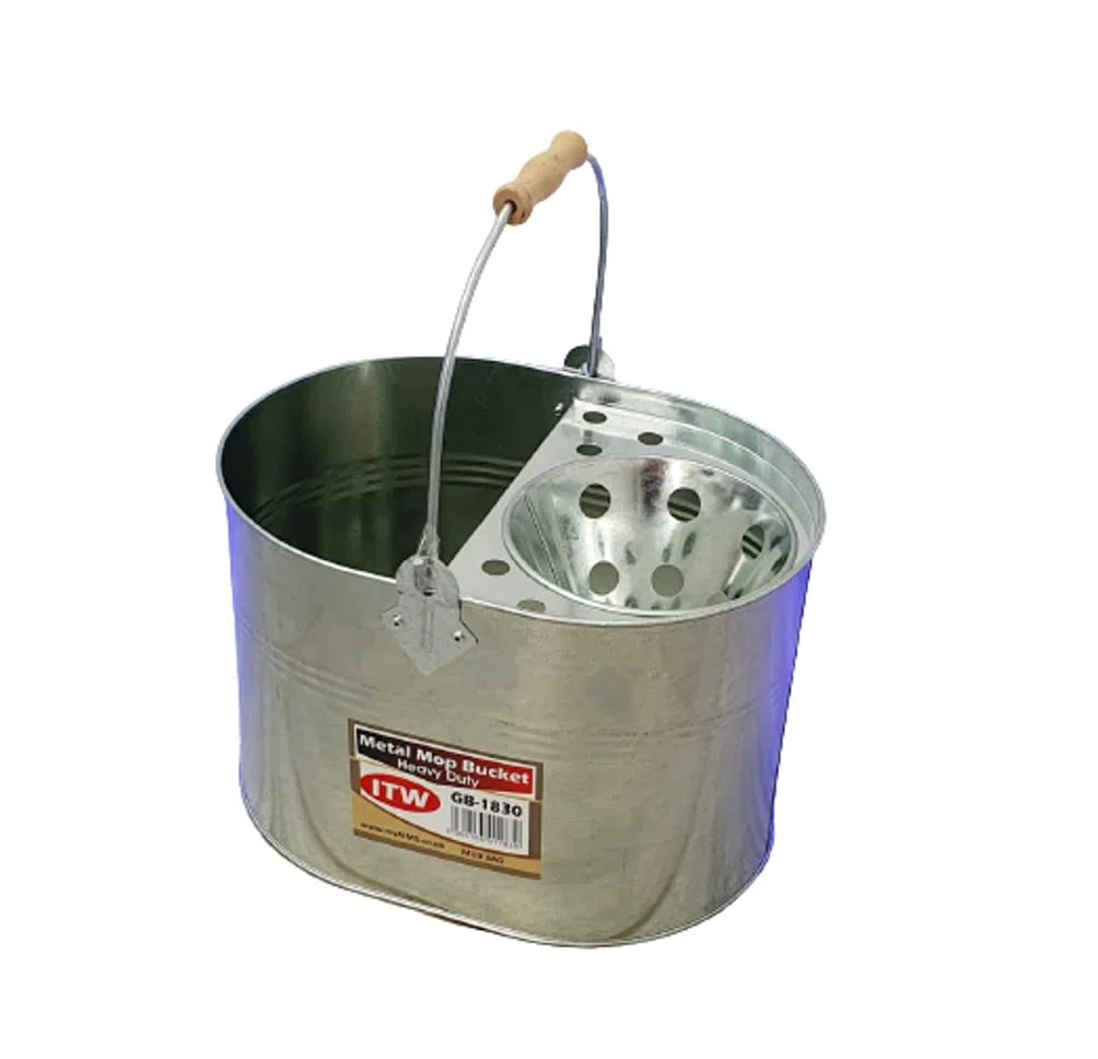Cubo de fregona de metal de acero galvanizado de 13 litros, grande, galvanizado, reforzado, resistente, de acero grueso, para limpieza general en casa, oficina