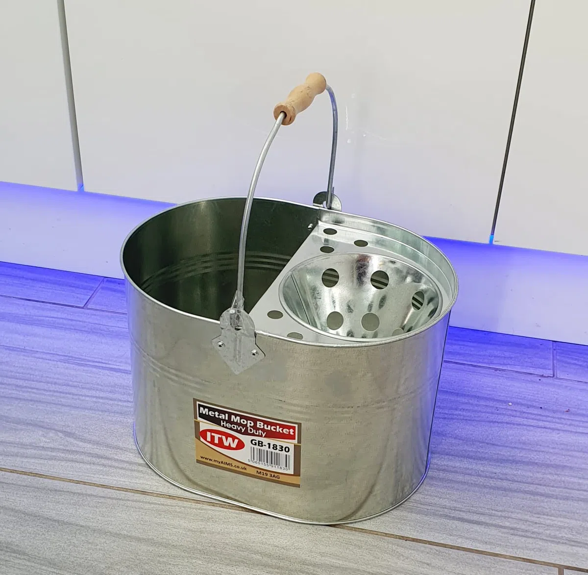 Cubo de fregona de metal de acero galvanizado de 13 litros, grande, galvanizado, reforzado, resistente, de acero grueso, para limpieza general en casa, oficina
