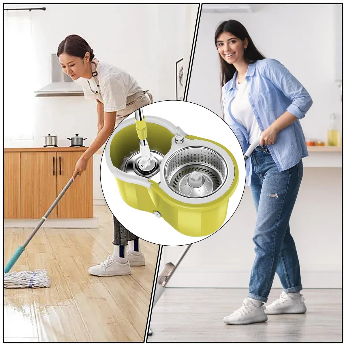 Mopa con cubo con centrifugador, fregona con cubo, juego de fregona | giratoria de 360 grados y , de limpieza para la limpieza del suelo, de limpieza de suelos versátil, juego de