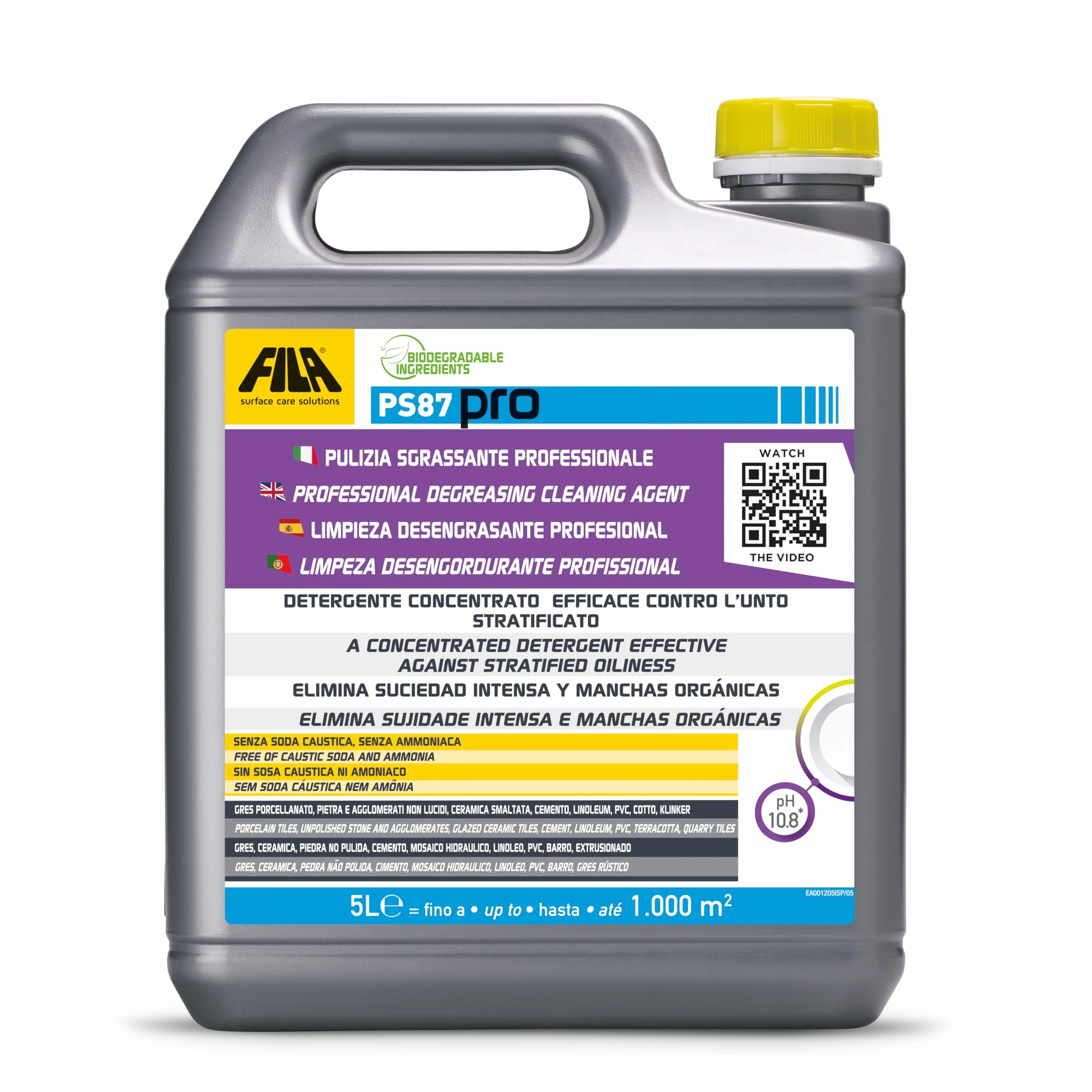 PS87 PRO, Detergente, Desengrasante y Decapante para Limpieza Profesional de pavimentos, Quitamanchas para Gres, Cemento, Piedra y aglomerados no pulidos y Elimina ceras de base de agua, 1L