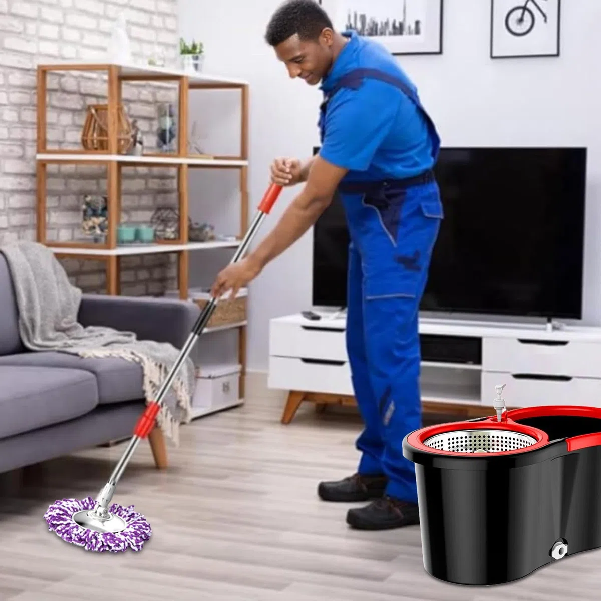 Fregona con Cubo con escurridor, fregona con Cubo | de fregona Ajustable para Limpieza de Suelos, Conjunto de fregona y Cubo - de Limpieza de Pisos versátil, Conjunto de
