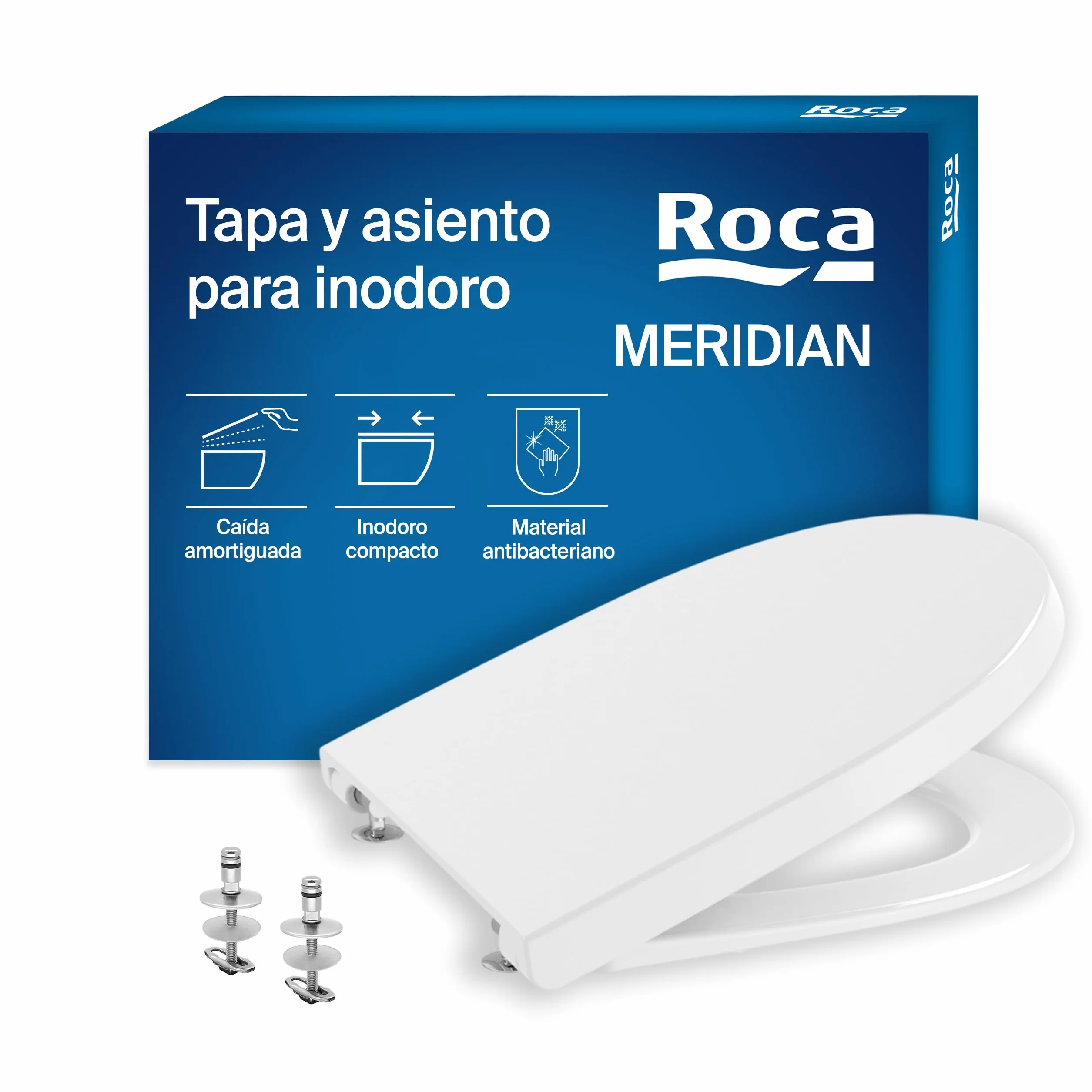 Roca Meridian - Tapa y asiento de Supralit para inodoro compacto con caída amortiguada, tapadera de WC original con ajuste perfecto, recambio de tapa de váter resistente, blanco, A8012AC00B