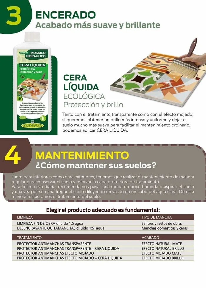 MONESTIR - Protector Antimancha Efecto Mojado, Especial Mosaico Hidráulico - 5 Litros