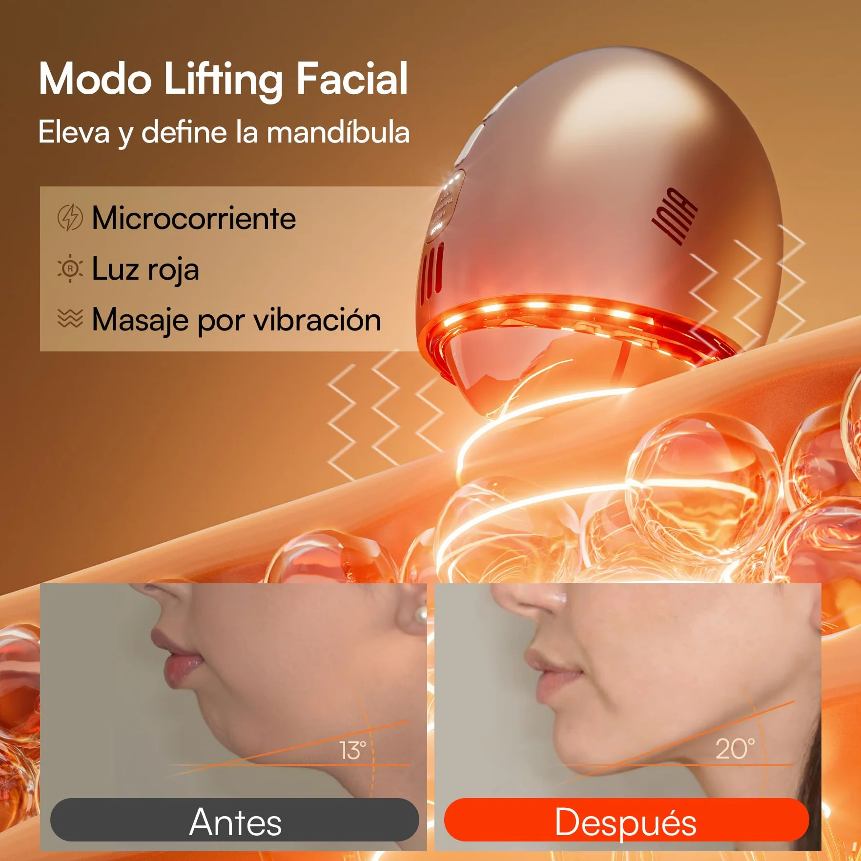 INIA Masajeador facial 7 en 1 Gua Sha para cara y cuello, con terapia de luz roja, modo de calor y crioterapia para purificar y tonificar