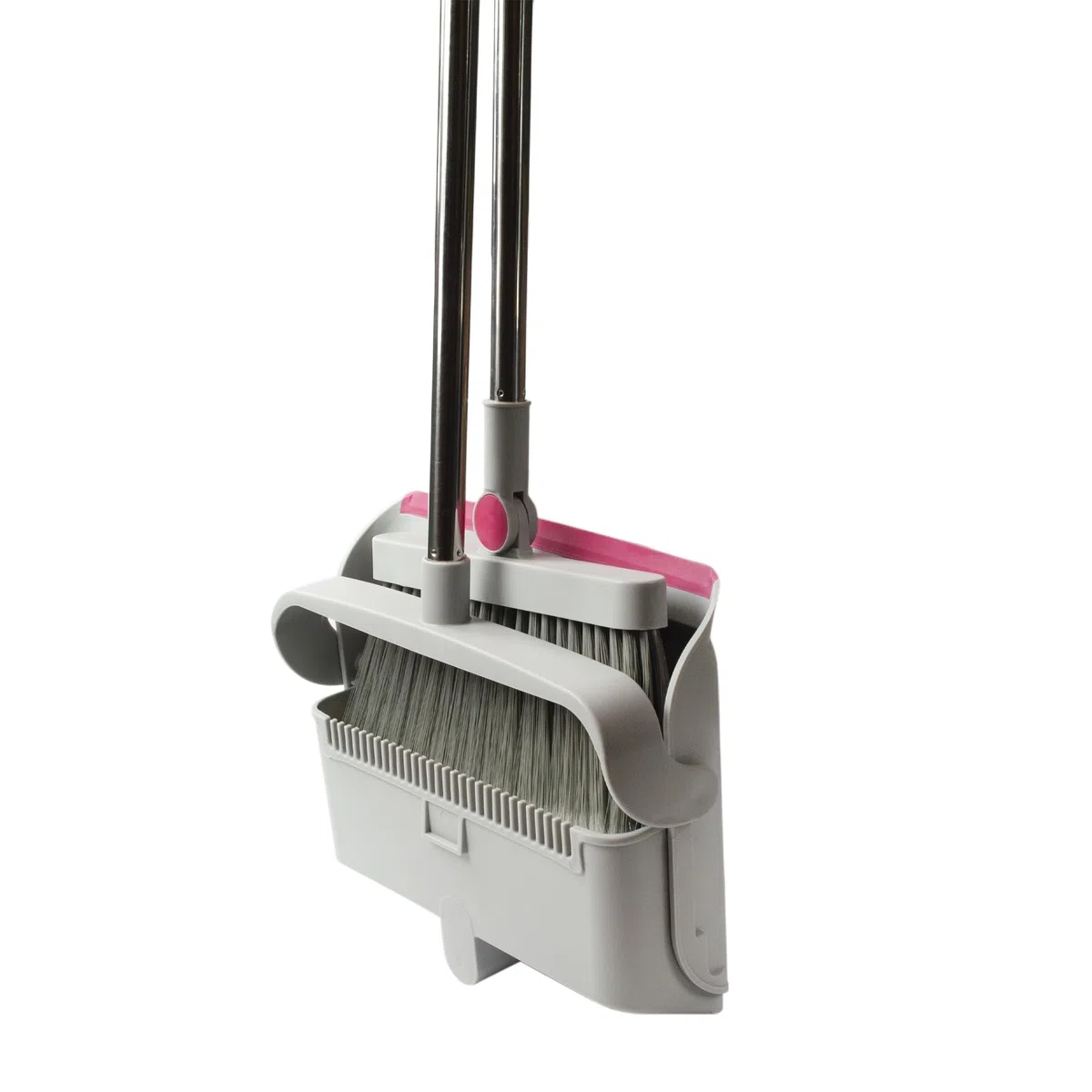 Conjunto Escoba y Recogedor Plegable – Ahorra Espacio – Pala con Plegado Anti-derrames – Dentado Limpia-Fibras – Cabezal Giratorio para rincones – Uso cómodo y Almacenamiento fácil