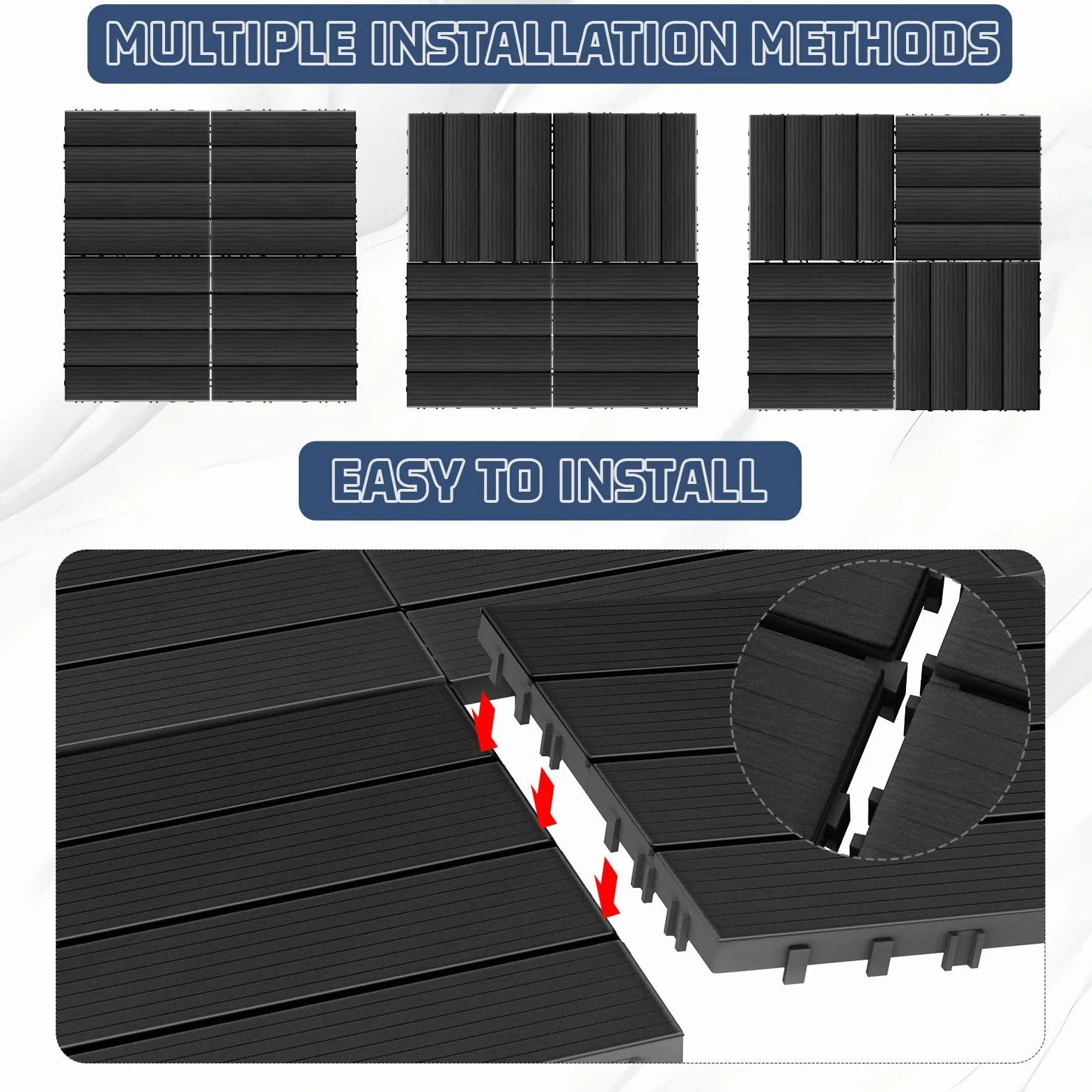 36 piezas de azulejos para terrazas de jardín, terrazas de plástico, entrelazados, para exteriores, resistentes a la intemperie, para patio, balcón, hormigón, 30 x 30 cm (gris oscuro)