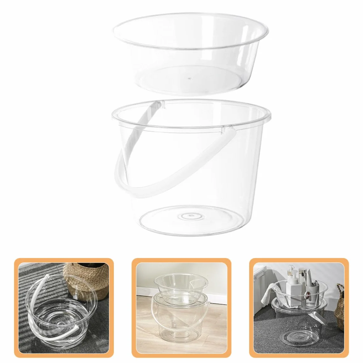 VALICLUD Juego de 2 Cubos de Plástico Transparentes Tapa, Cubo de Fregona Pequeño Asa, Lavabo Pequeño para Baño y Limpieza Doméstica, Cuenco para Lavarse la Cara y Lavar Pies,