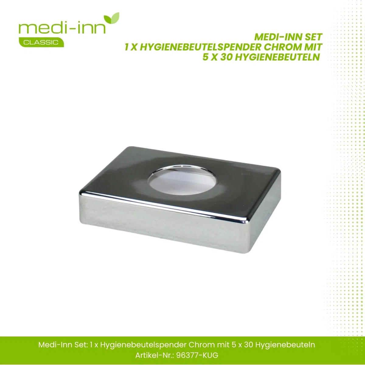 Dispensador Medi-Inn para bolsas higiénicas Dispensador de bolsas higiénicas Caja de bolsas higiénicas (1 caja cromada + 150 bolsas higiénicas)
